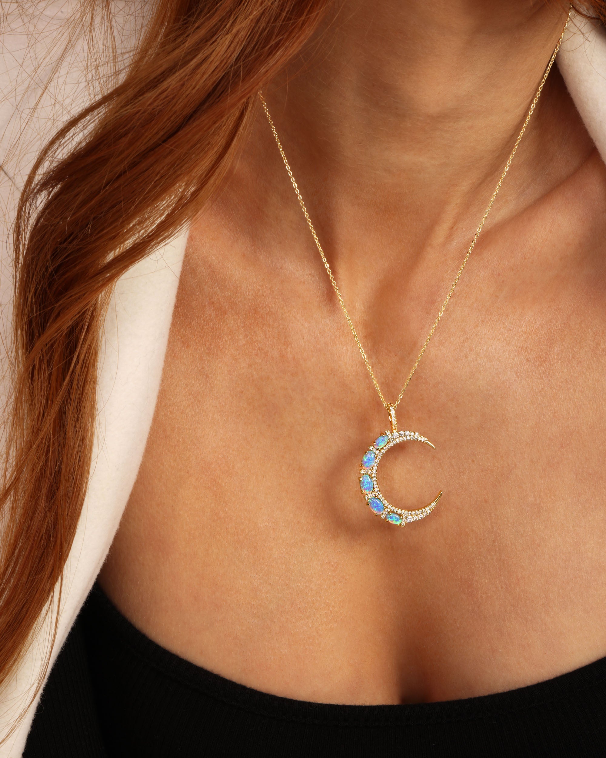 She's an Icon Moon Necklace - Gold|Blue Opal