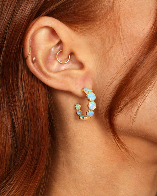 She's an Icon Blue Opal Hoops .75