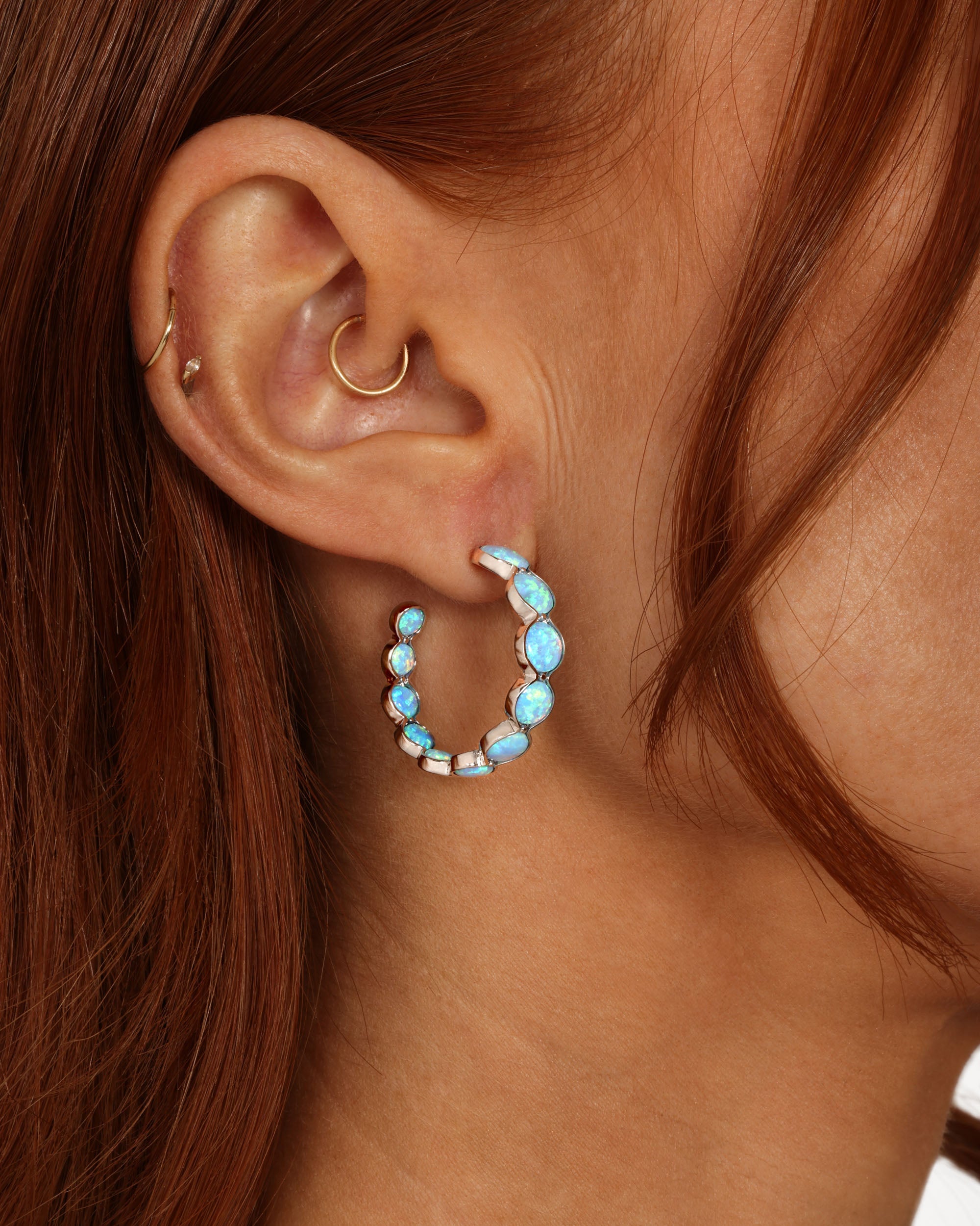 She's an Icon Blue Opal Hoops 1" - Silver|Blue Opal