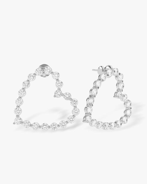 She's an Icon Heart Earrings - Silver|White Diamondettes