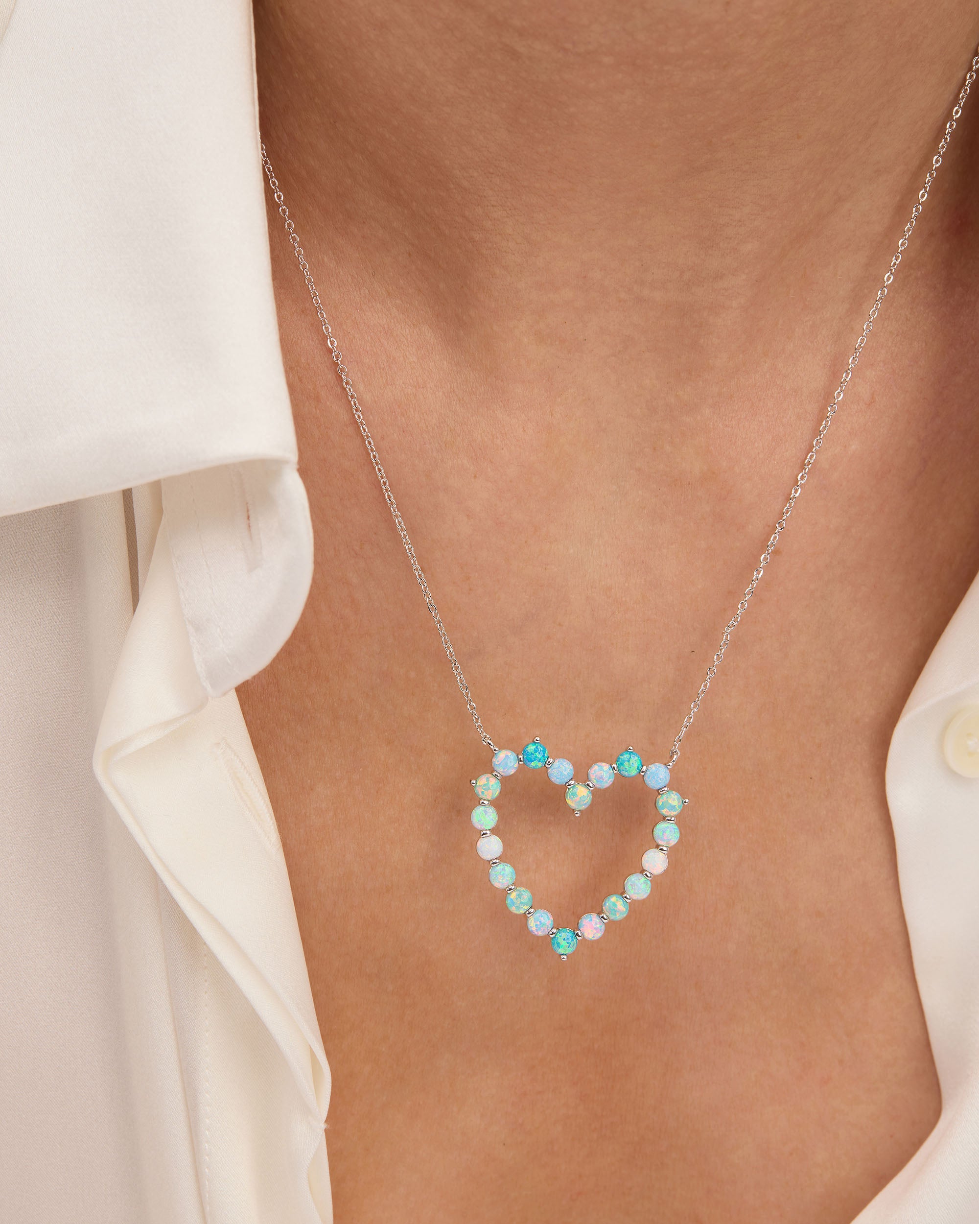 She's an Icon Ombré Heart Necklace - Silver|Blue Opal Ombré