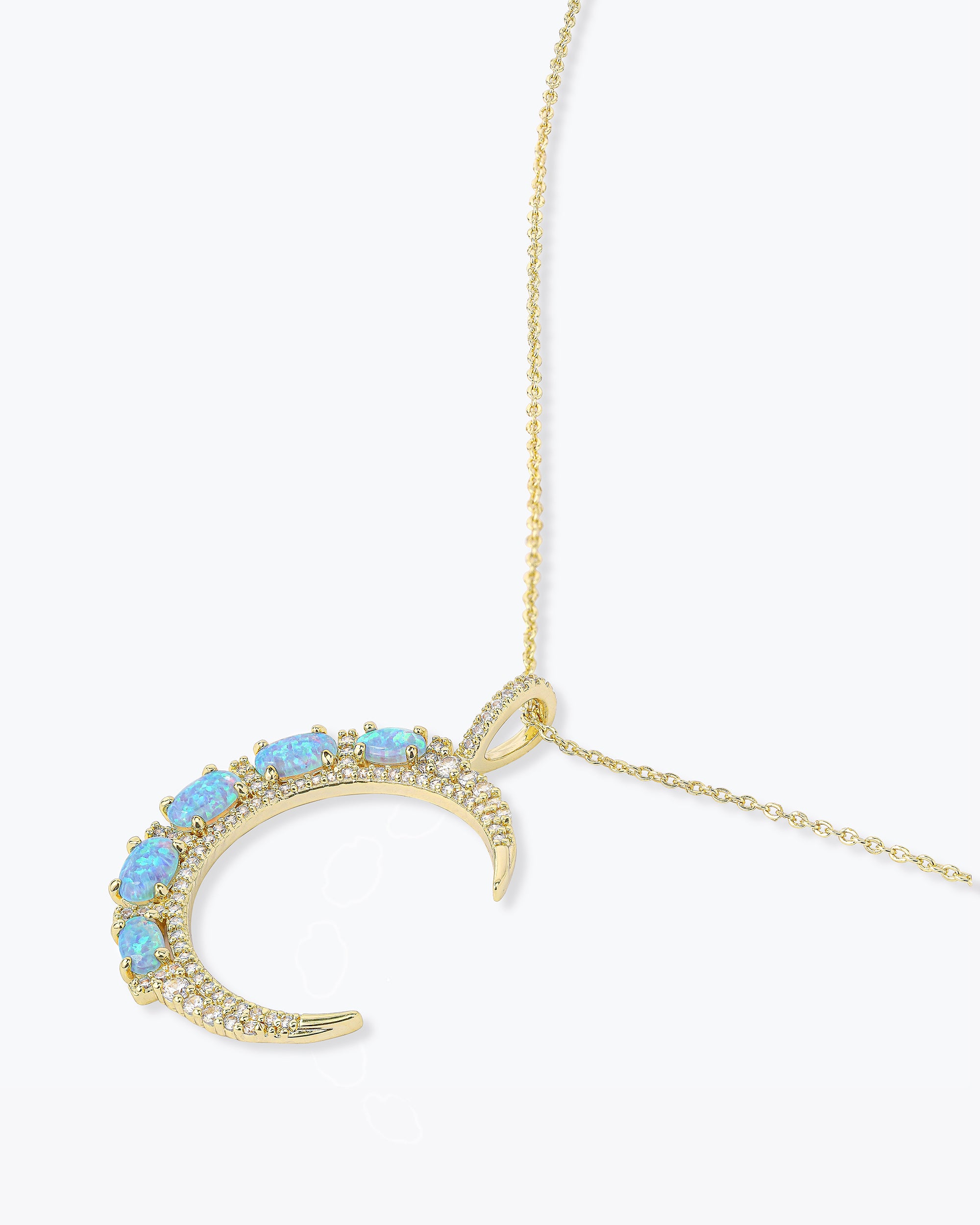 She's an Icon Moon Necklace - Gold|Blue Opal