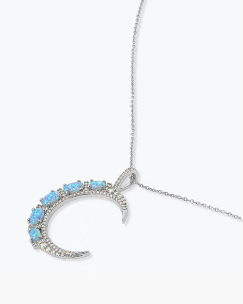 She's an Icon Moon Necklace - Silver|Blue Opal