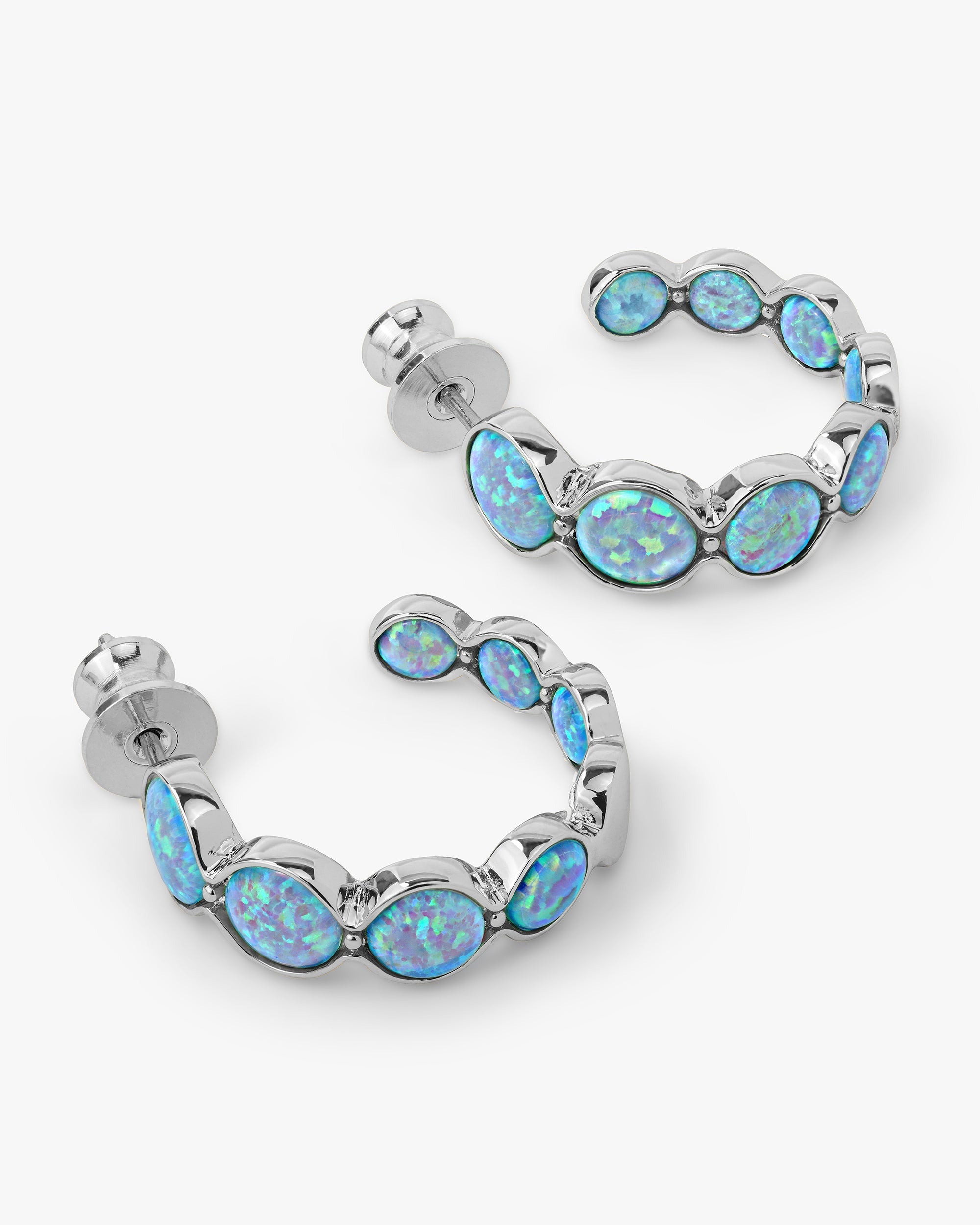 She's an Icon Blue Opal Hoops .75" - Silver|Blue Opal