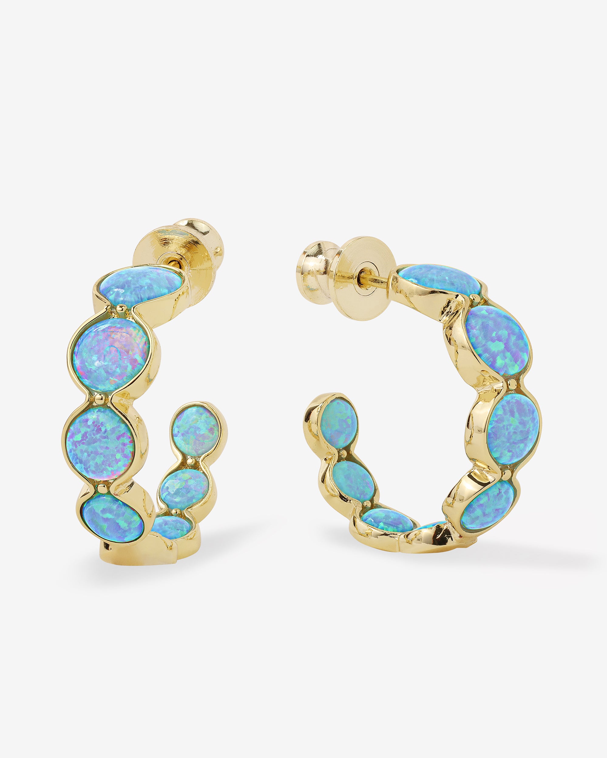 She's an Icon Blue Opal Hoops .75" - Gold|Blue Opal