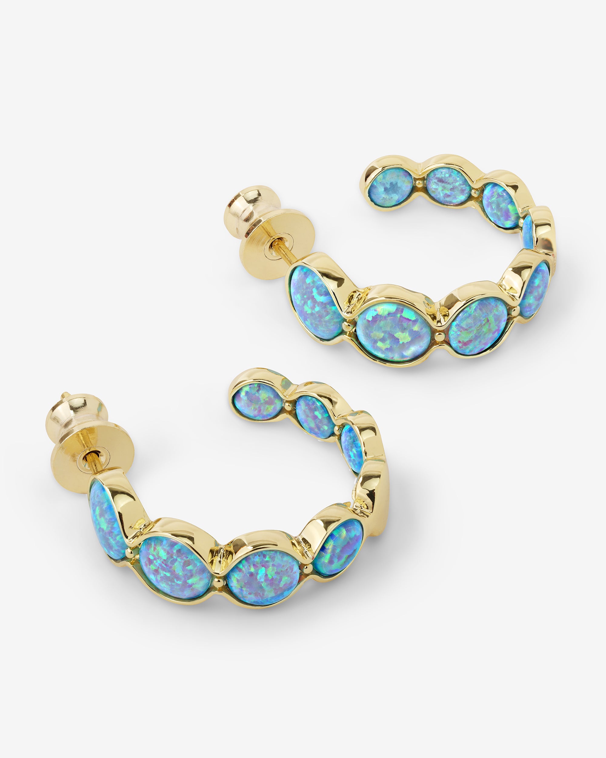 She's an Icon Blue Opal Hoops .75" - Gold|Blue Opal