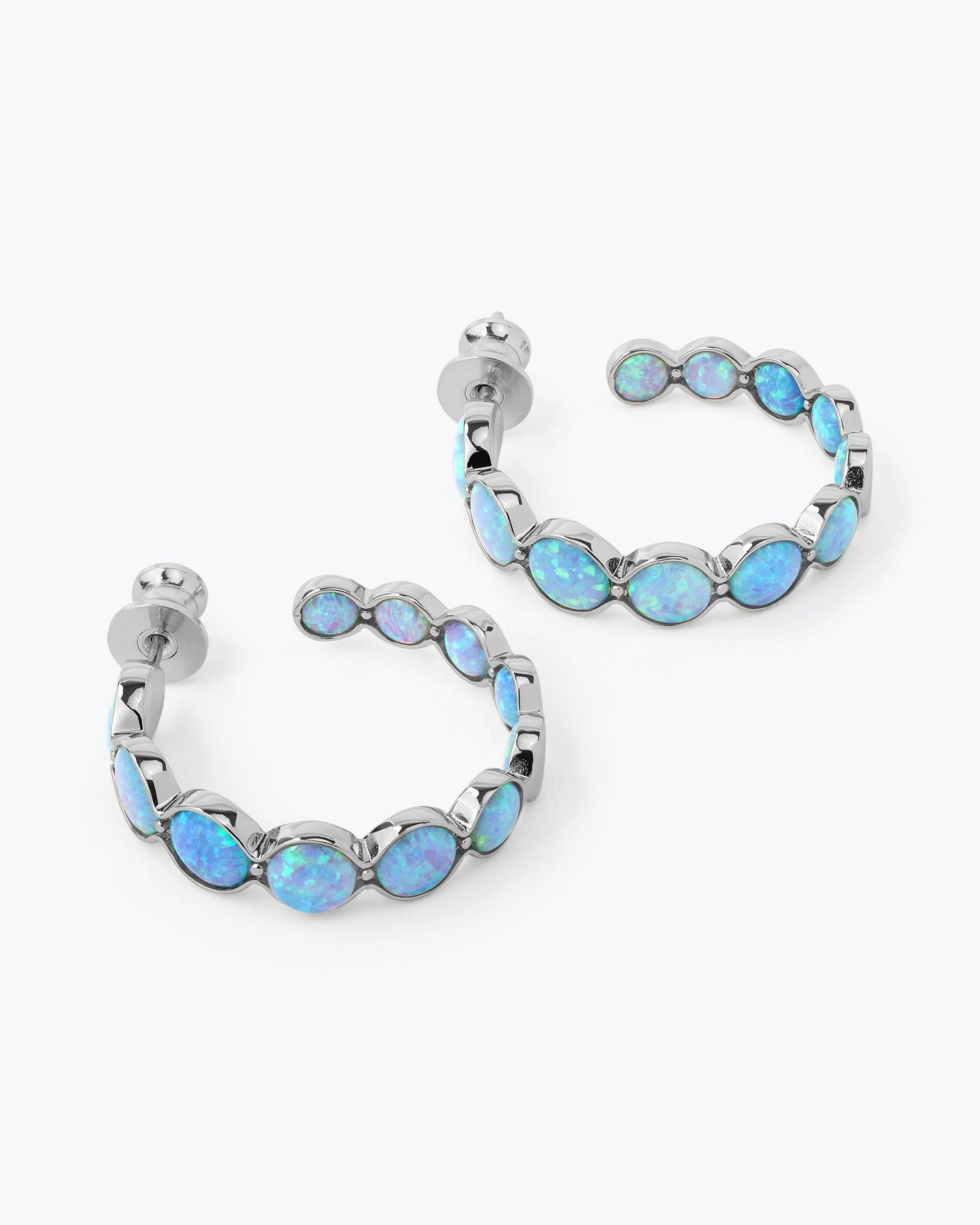 She's an Icon Blue Opal Hoops 1" - Silver|Blue Opal