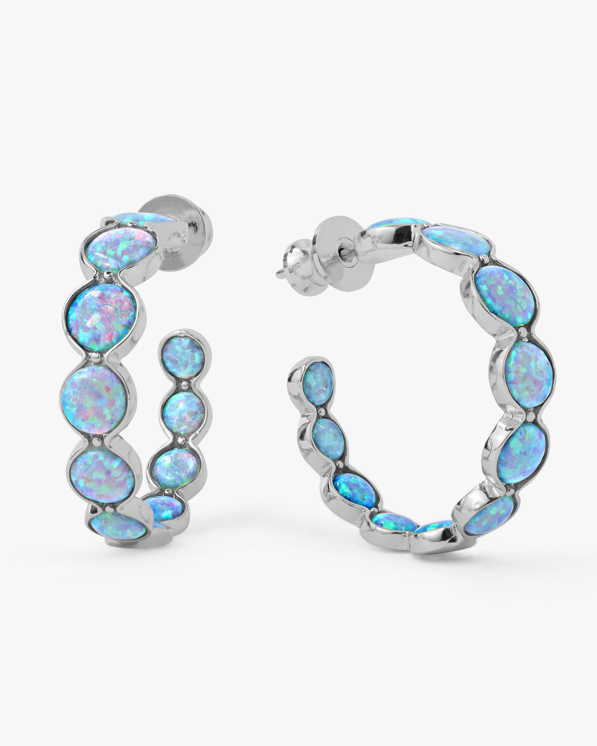 She's an Icon Blue Opal Hoops 1" - Silver|Blue Opal