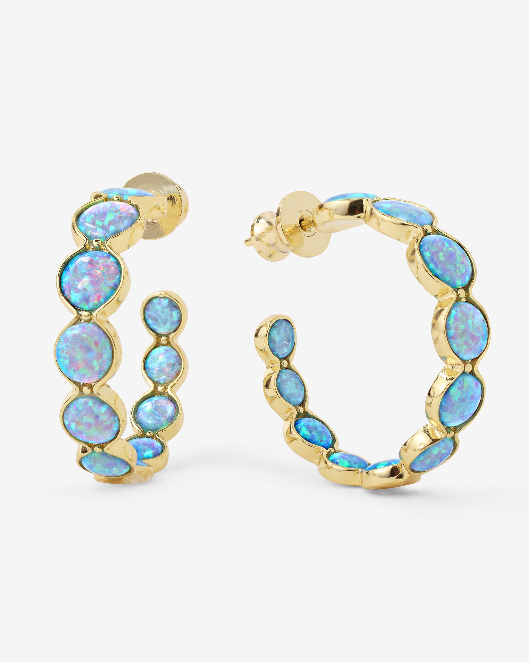 She's an Icon Blue Opal Hoops 1" - Gold|Blue Opal