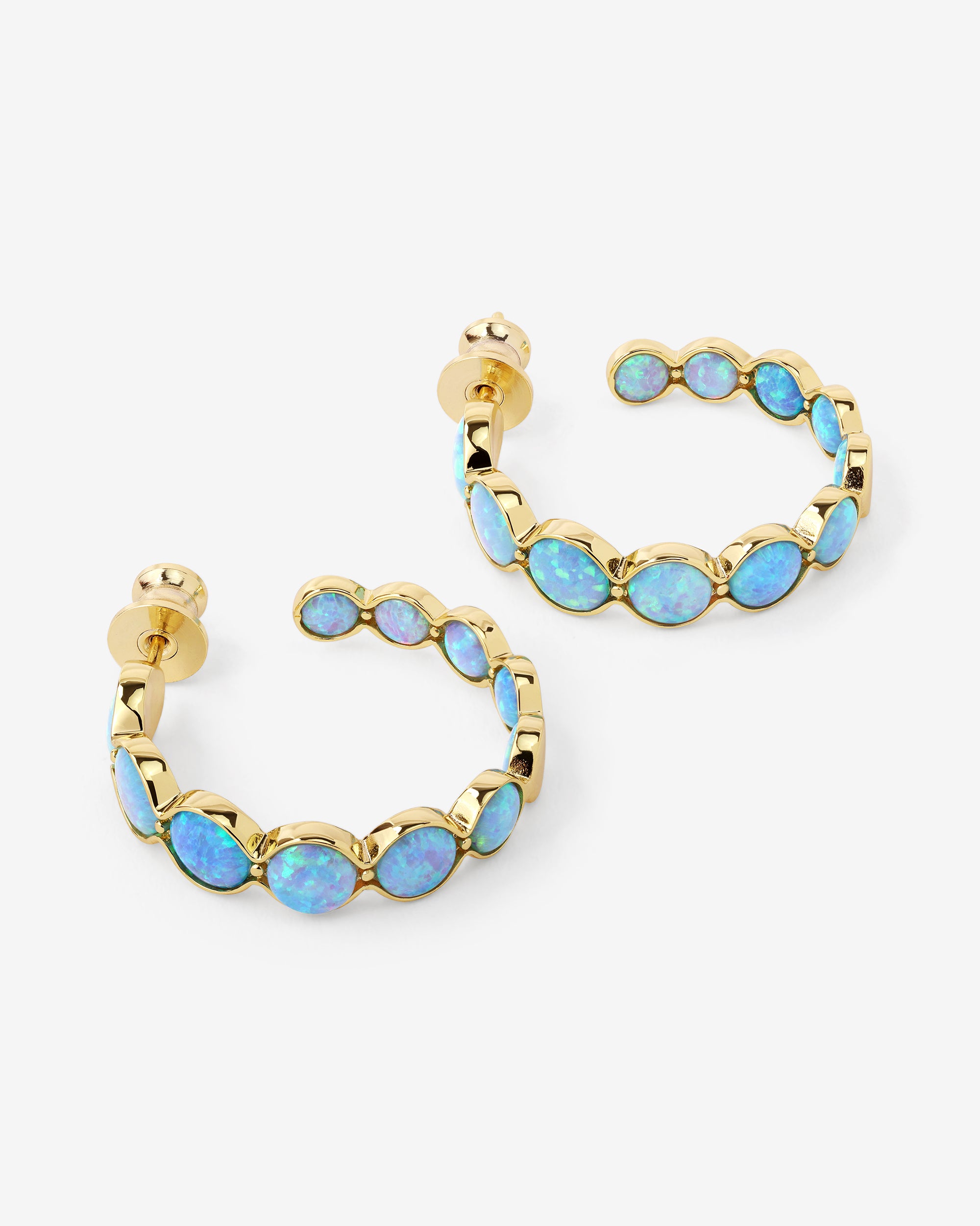 She's an Icon Blue Opal Hoops 1" - Gold|Blue Opal