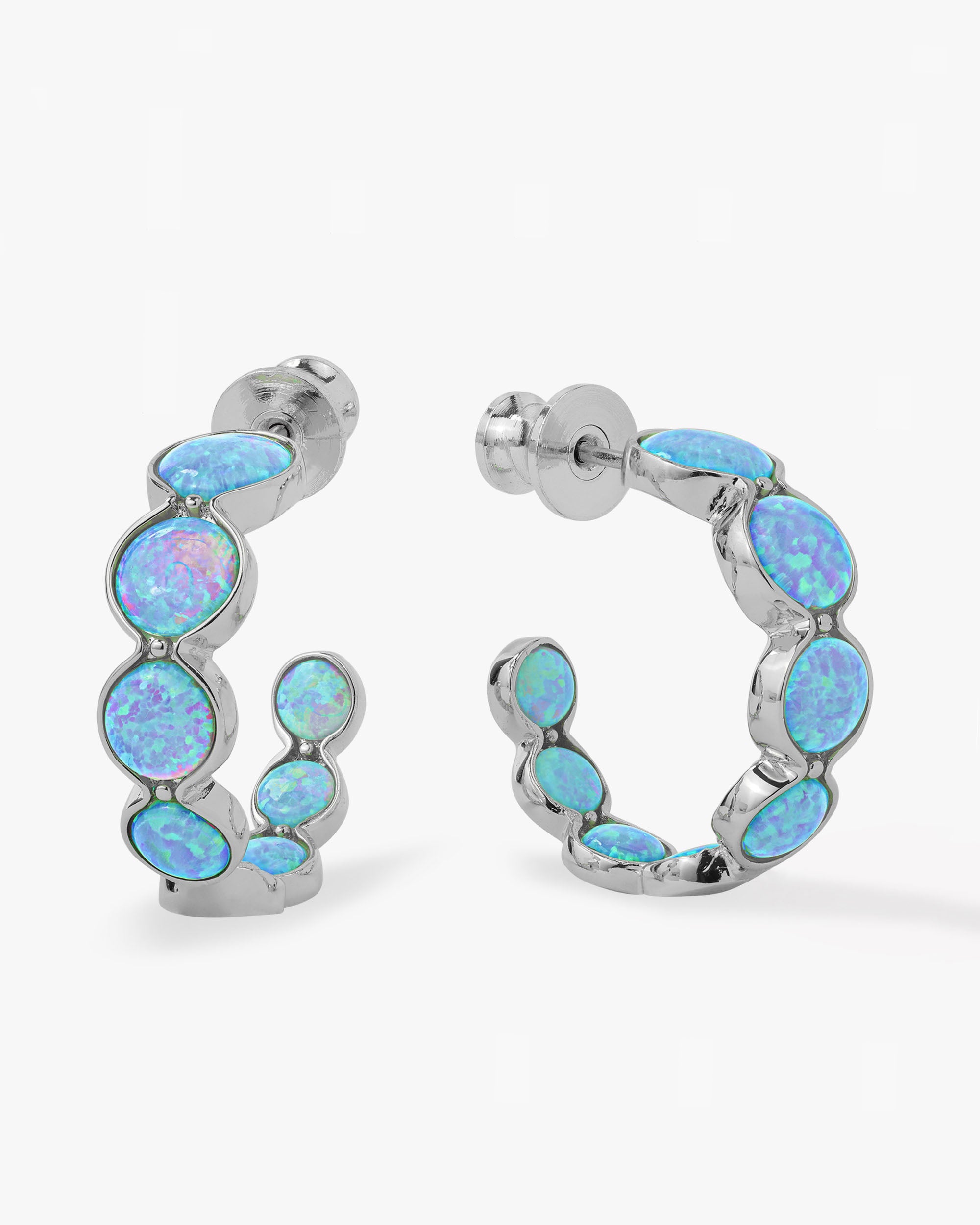 She's an Icon Blue Opal Hoops .75" - Silver|Blue Opal