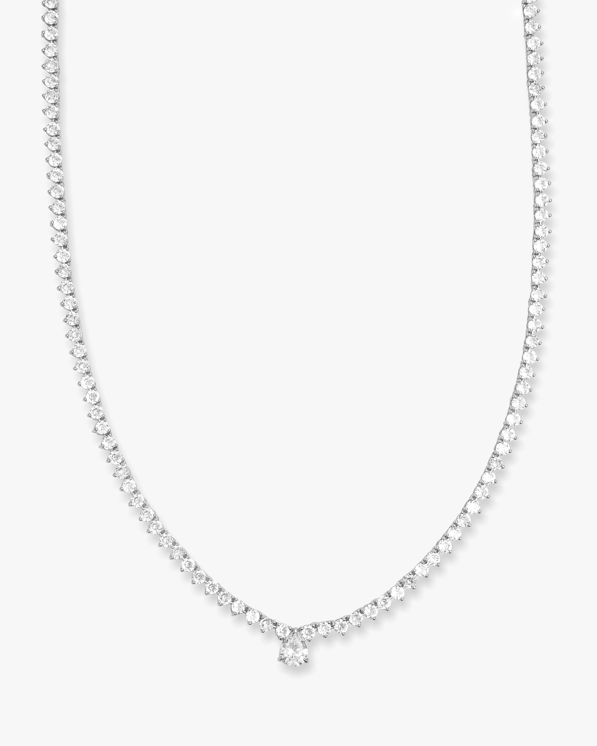 Not Your Basic Teardop Tennis Necklace 16" - Silver|White Diamondettes