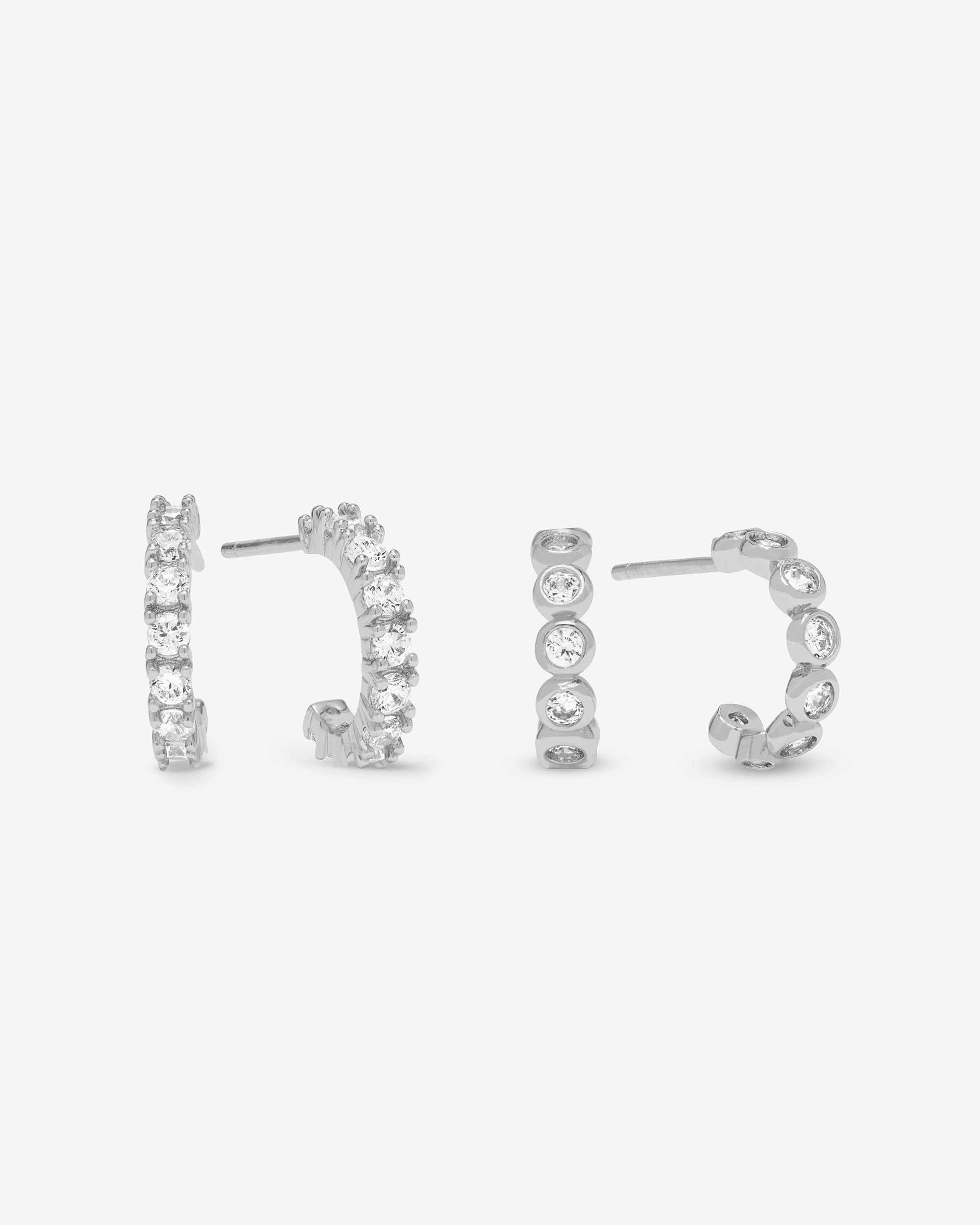 "They're So Cute" Huggie Set - Silver|White Diamondettes