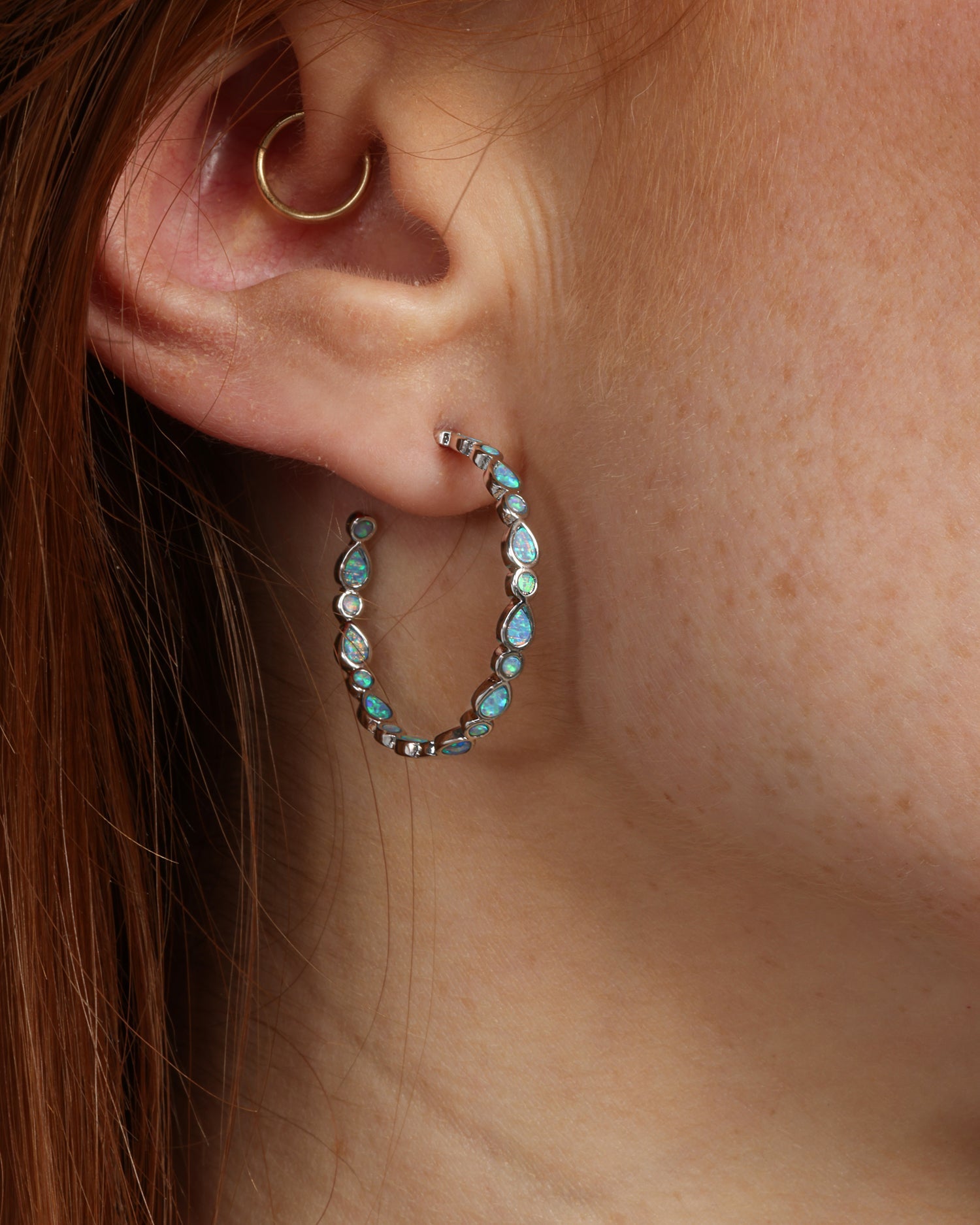 Baby Isla Hoops 1" - Silver|Blue Opal