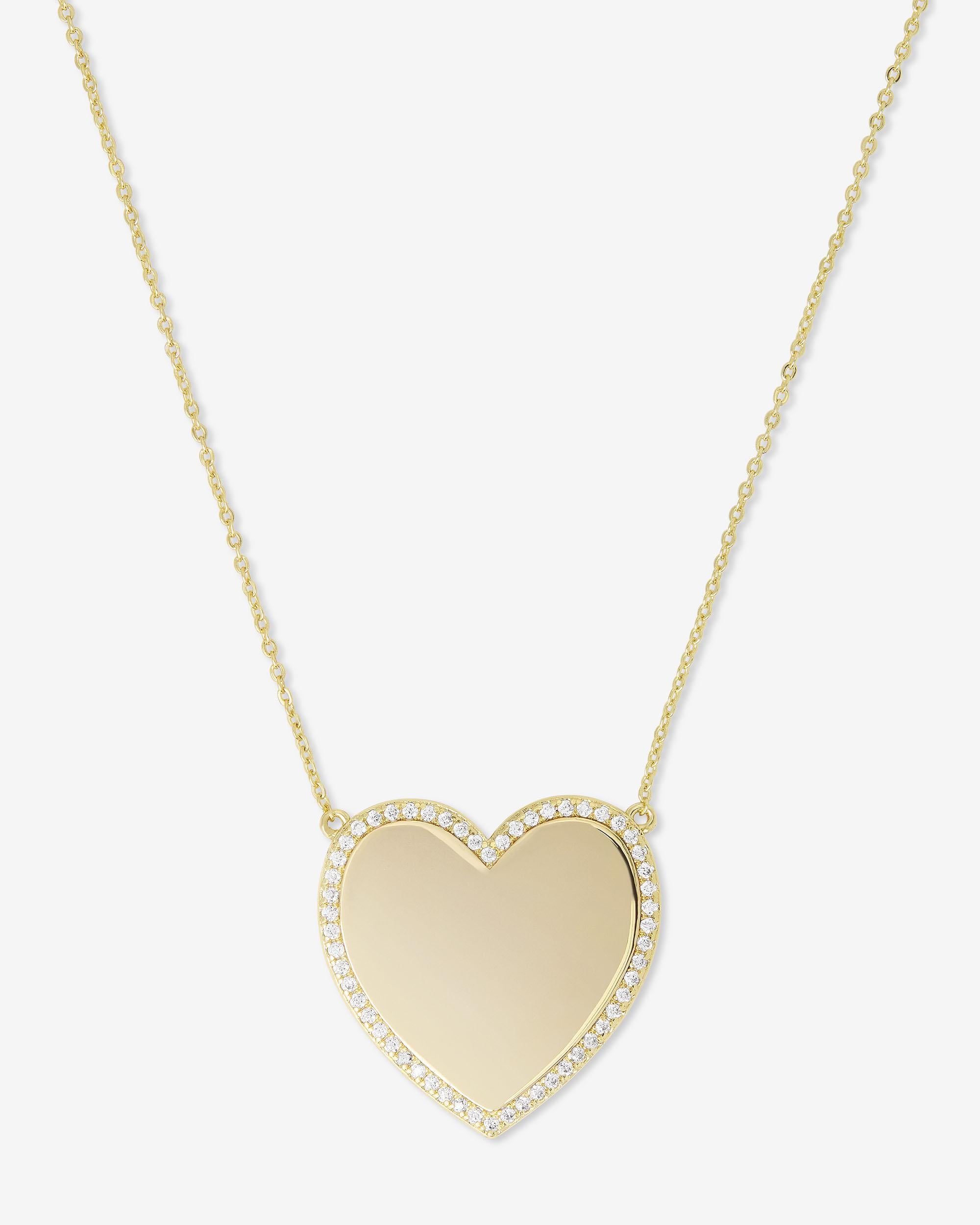 XL You Have My Heart Pavé Necklace 18" - Gold|White Diamondettes