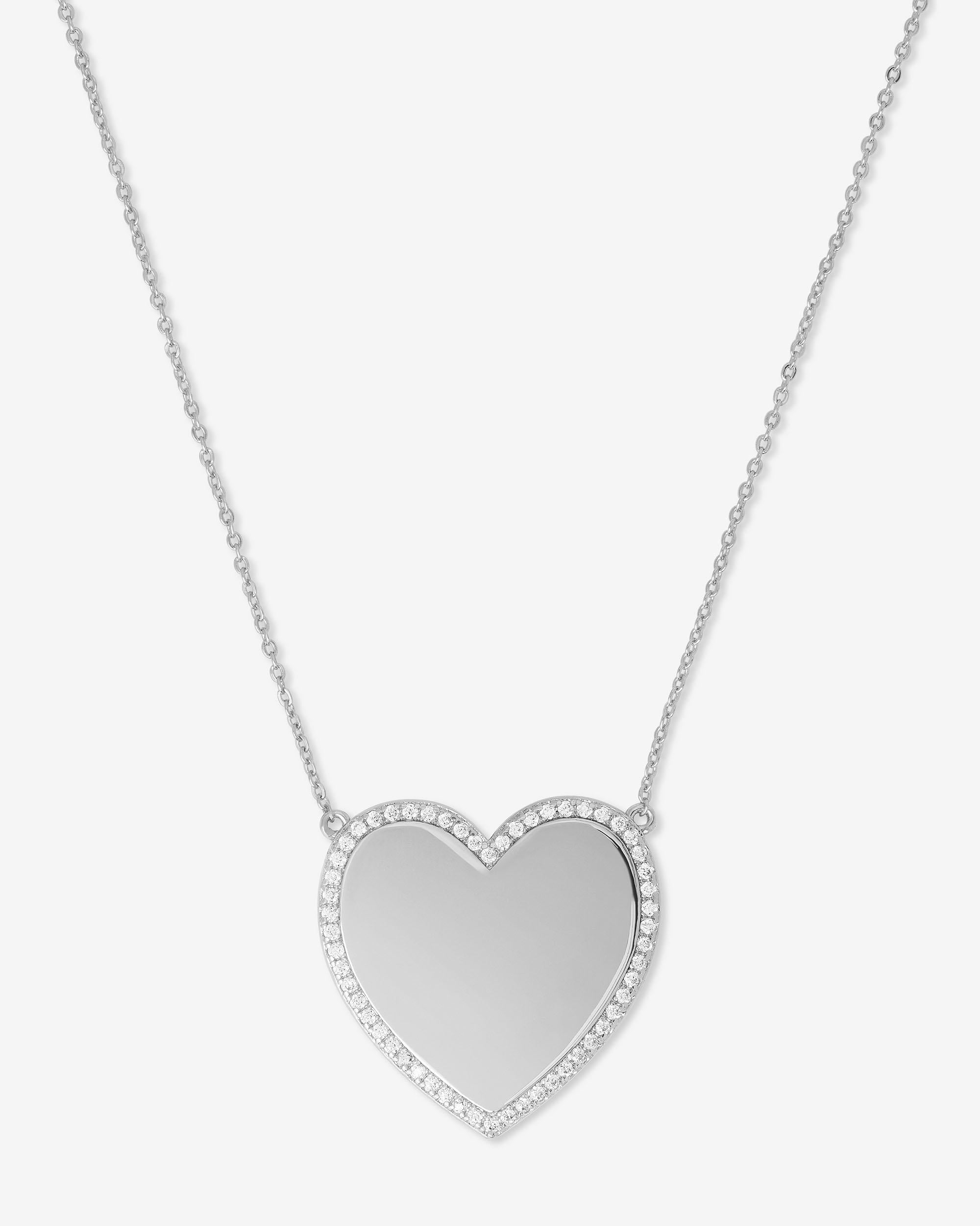 XL You Have My Heart Pavé Necklace 18" - Silver|White Diamondettes