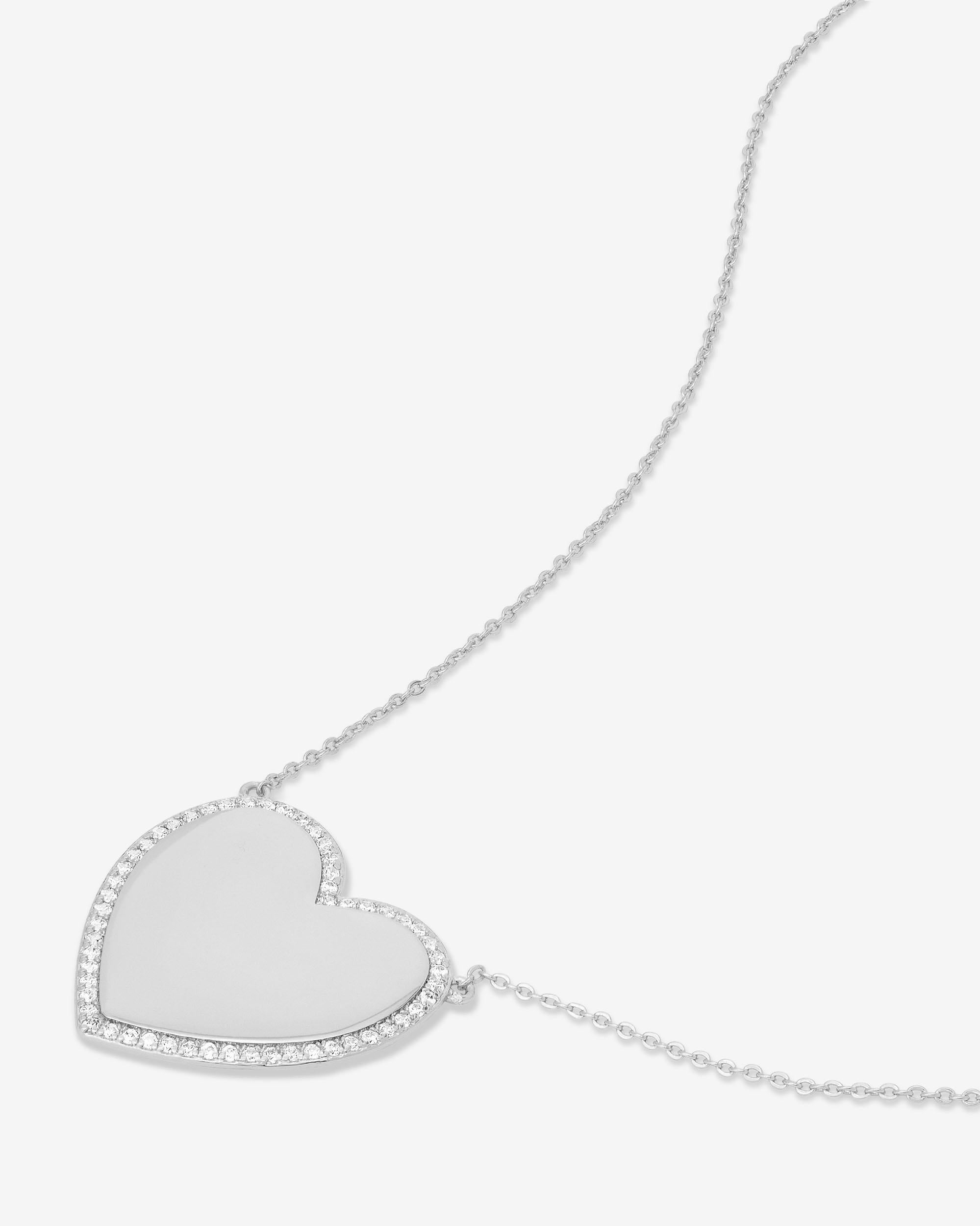 XL You Have My Heart Pavé Necklace 15" - Silver|White Diamondettes