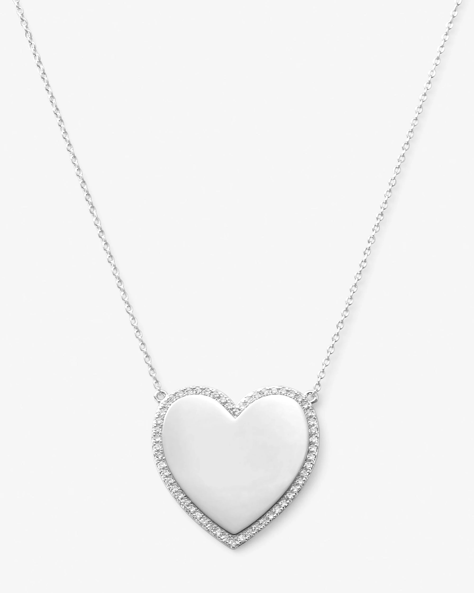 XL You Have My Heart Pavé Necklace 18" - Silver|White Diamondettes