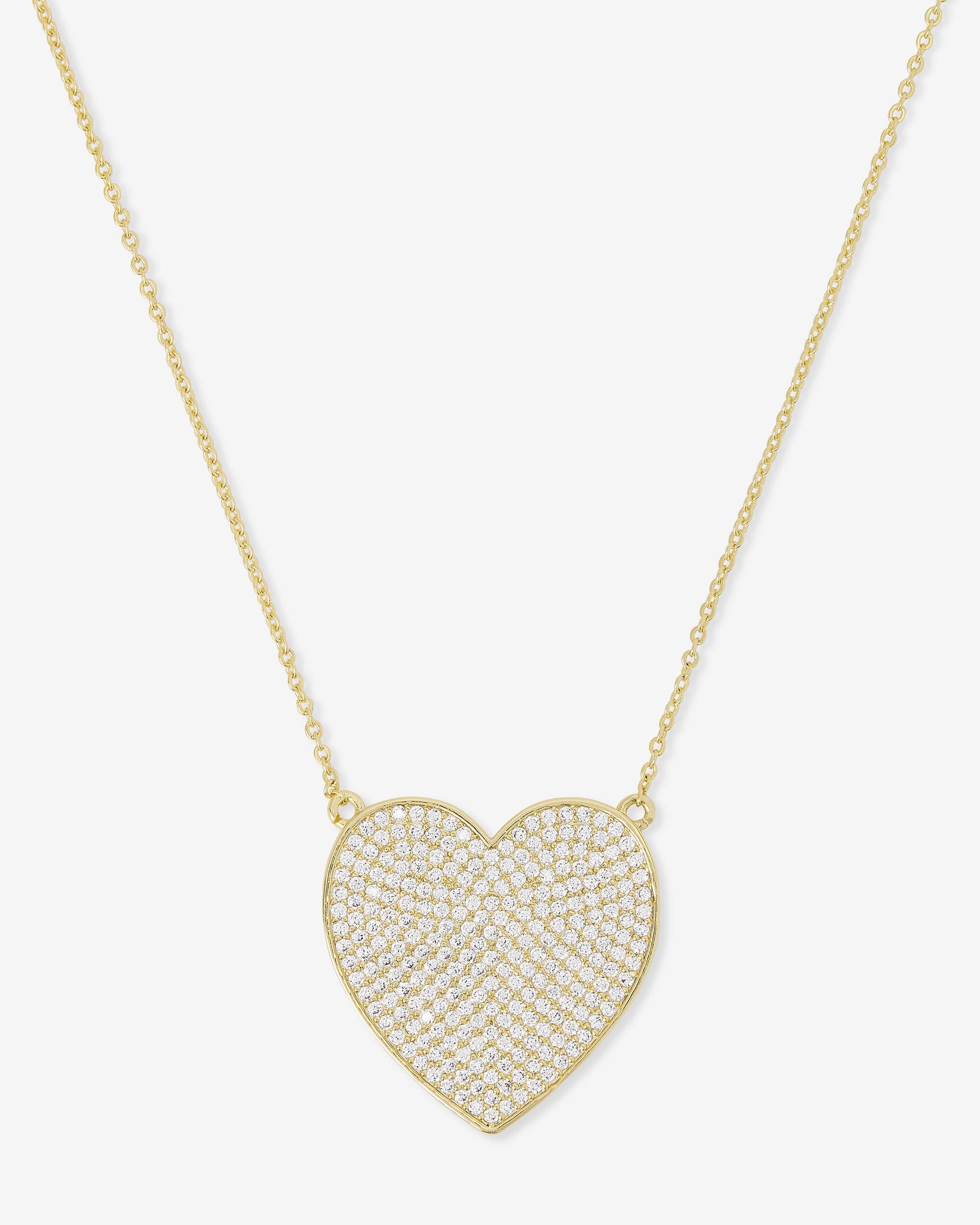 XL You Have My Whole Heart Pavé Necklace 18" - Gold|White Diamondettes