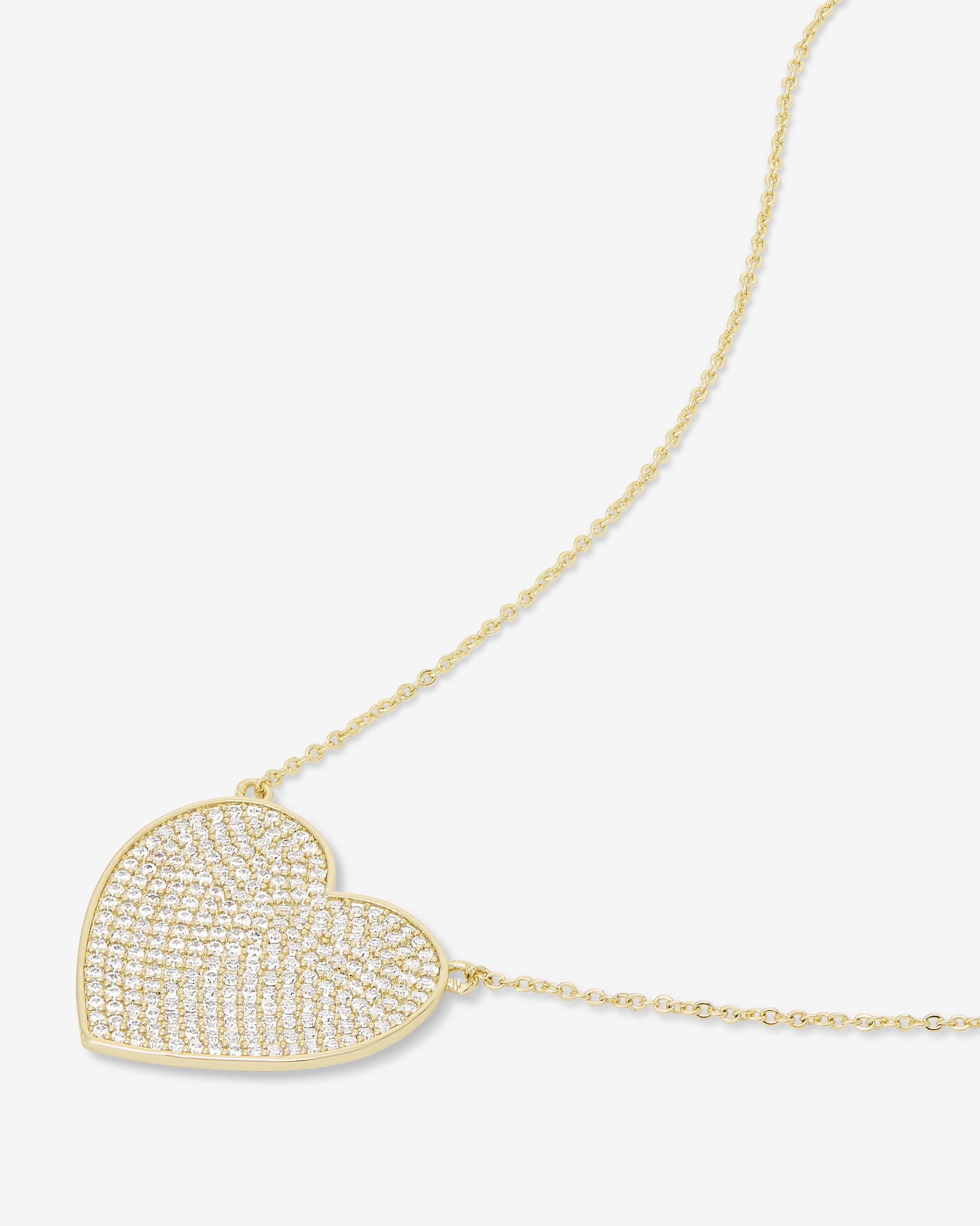 XL You Have My Whole Heart Pavé Necklace 18" - Gold|White Diamondettes