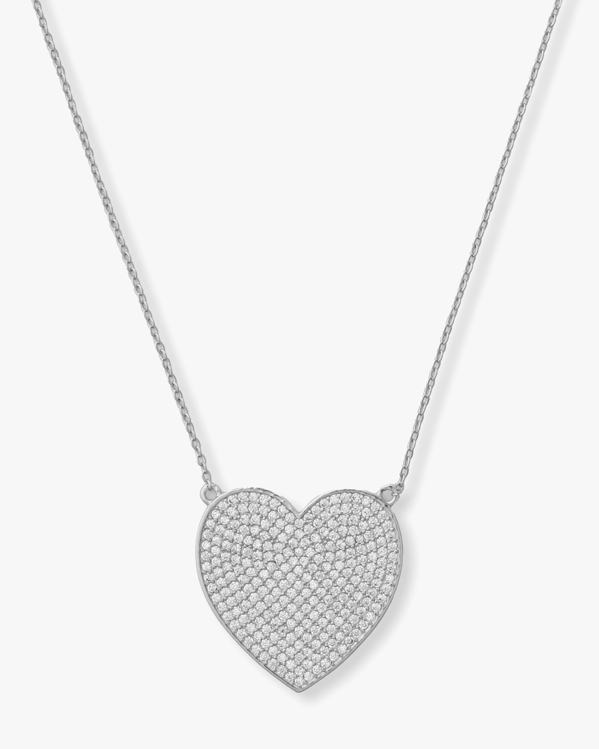 XL You Have My Whole Heart Pavé Necklace 18" - Silver|White Diamondettes