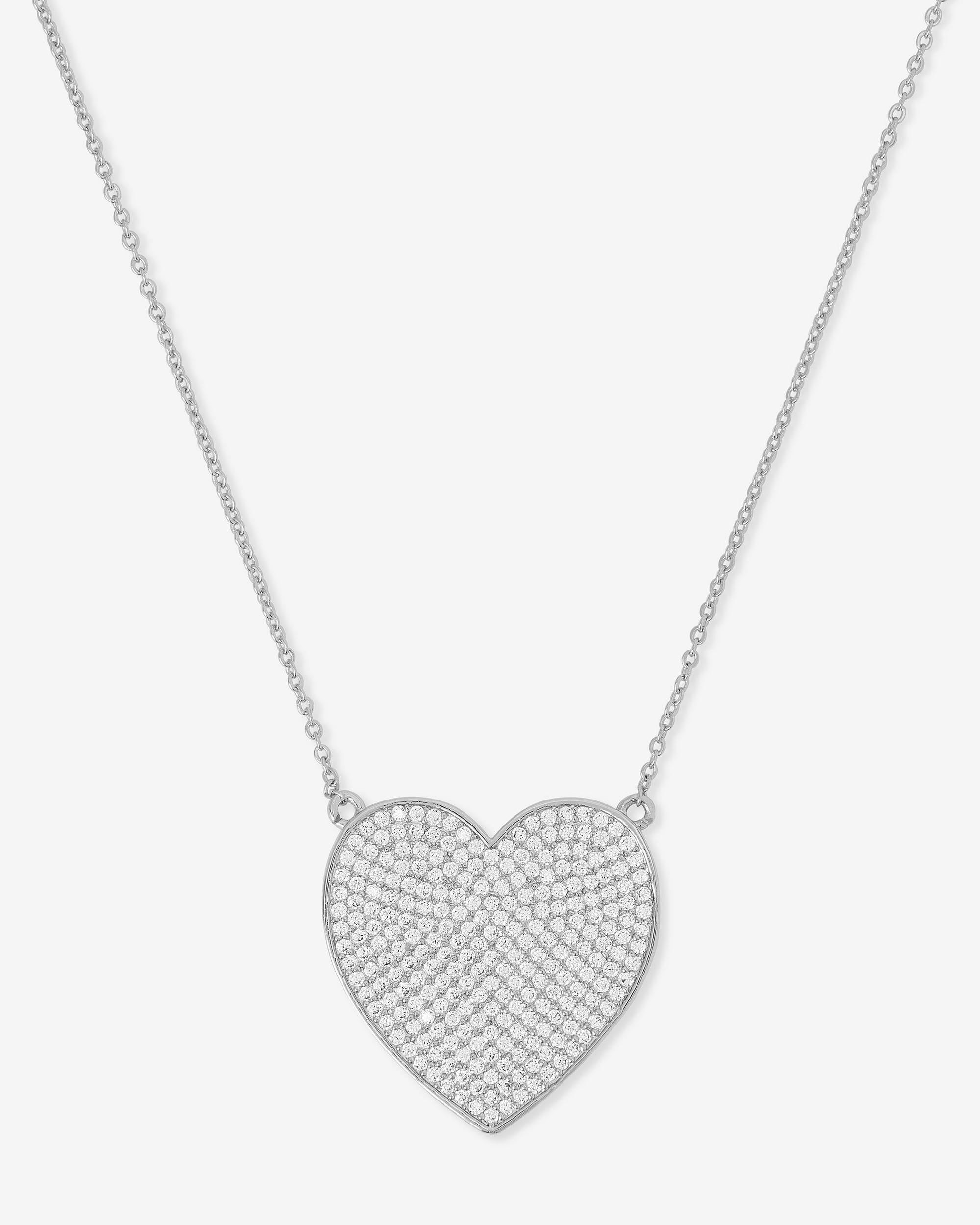 XL You Have My Whole Heart Pavé Necklace 18" - Silver|White Diamondettes