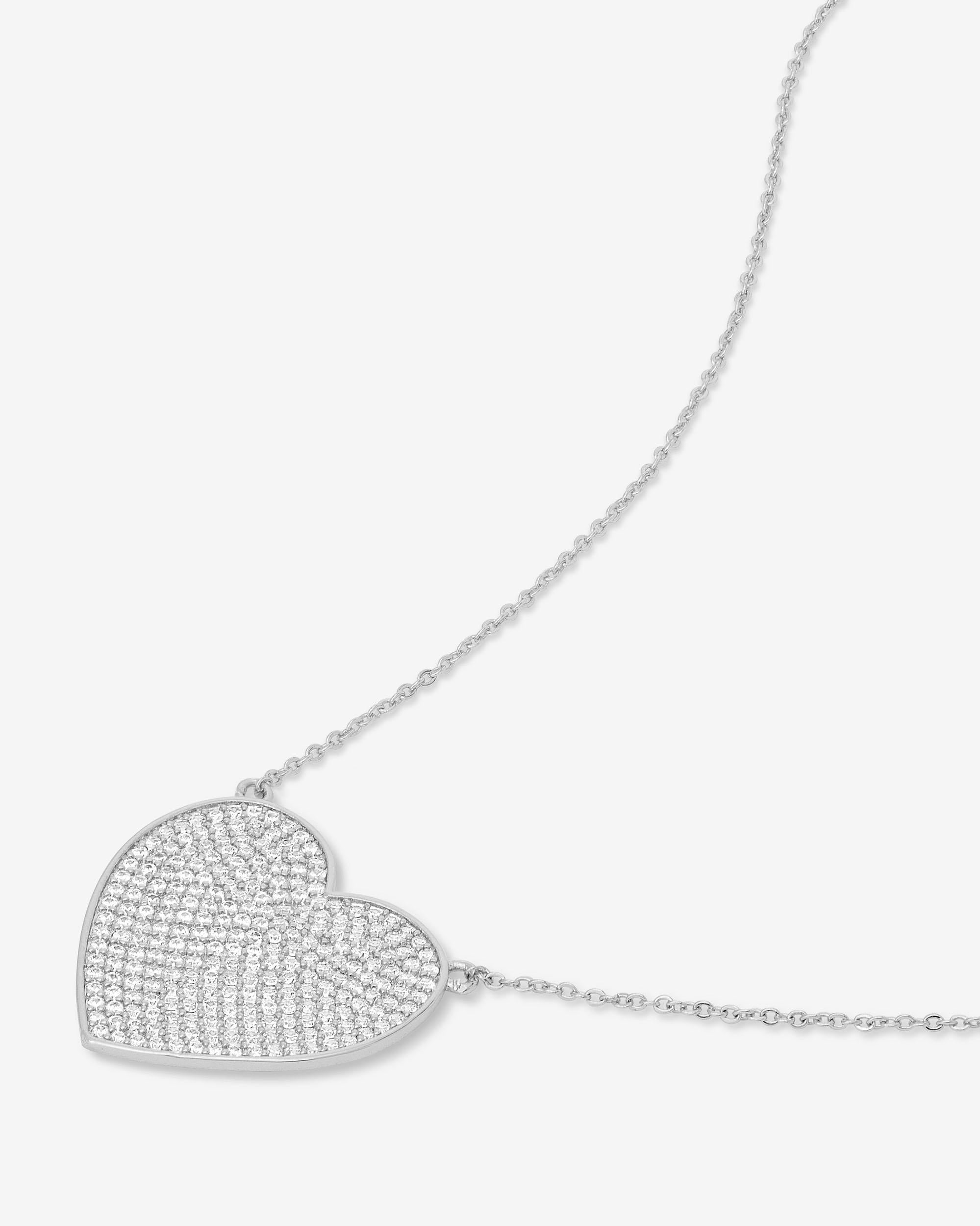 XL You Have My Whole Heart Pavé Necklace 18" - Silver|White Diamondettes