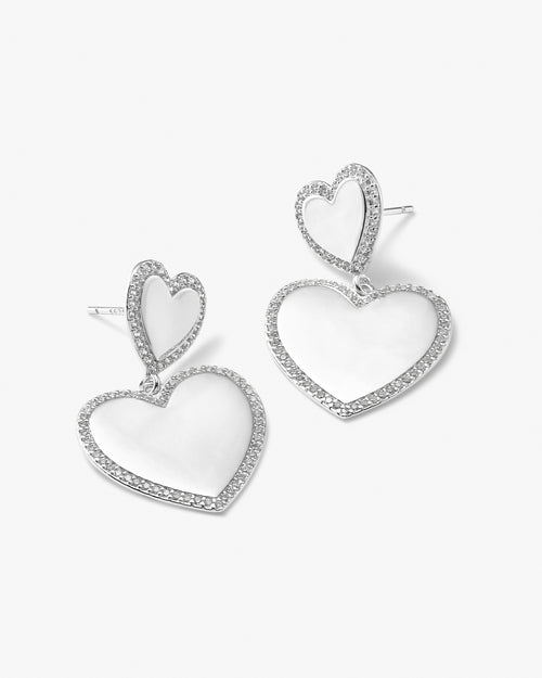 XL You Have My Heart Pavé Earrings - Silver|White Diamondettes