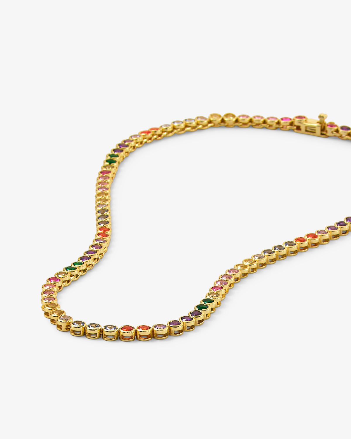 Baroness Tennis Necklace 15" - Gold|Rainbow Diamondettes