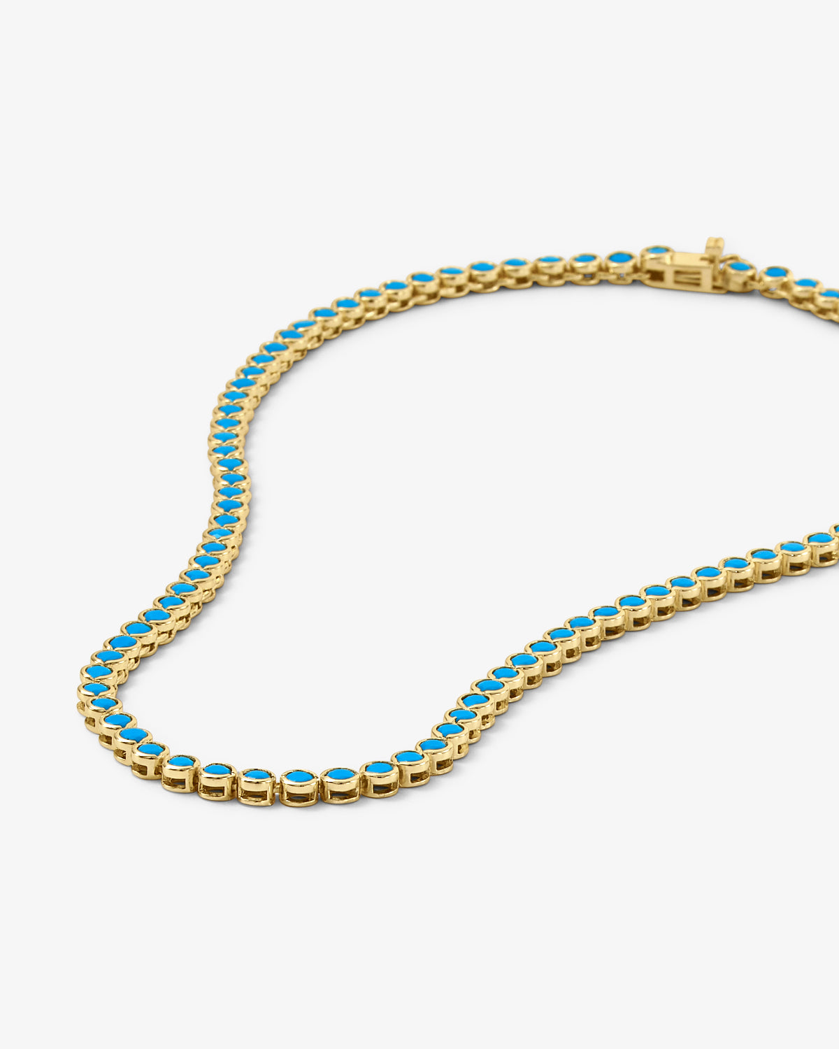 Baroness Tennis Necklace 15" - Gold|Turquoise Diamondettes