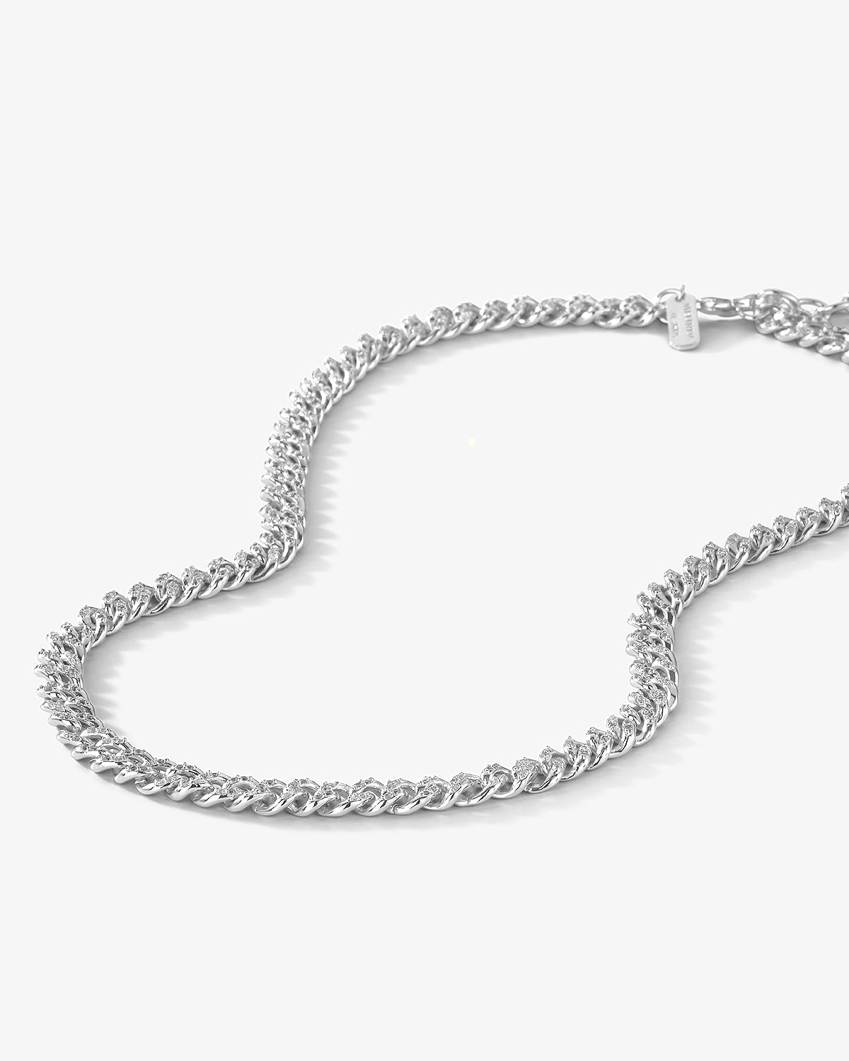 Cassie Pavé Cuban Chain Necklace - Silver|White Diamondettes - 6mm