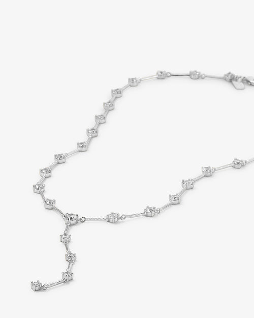 Lavish Lariat Necklace - Silver|White Diamondettes