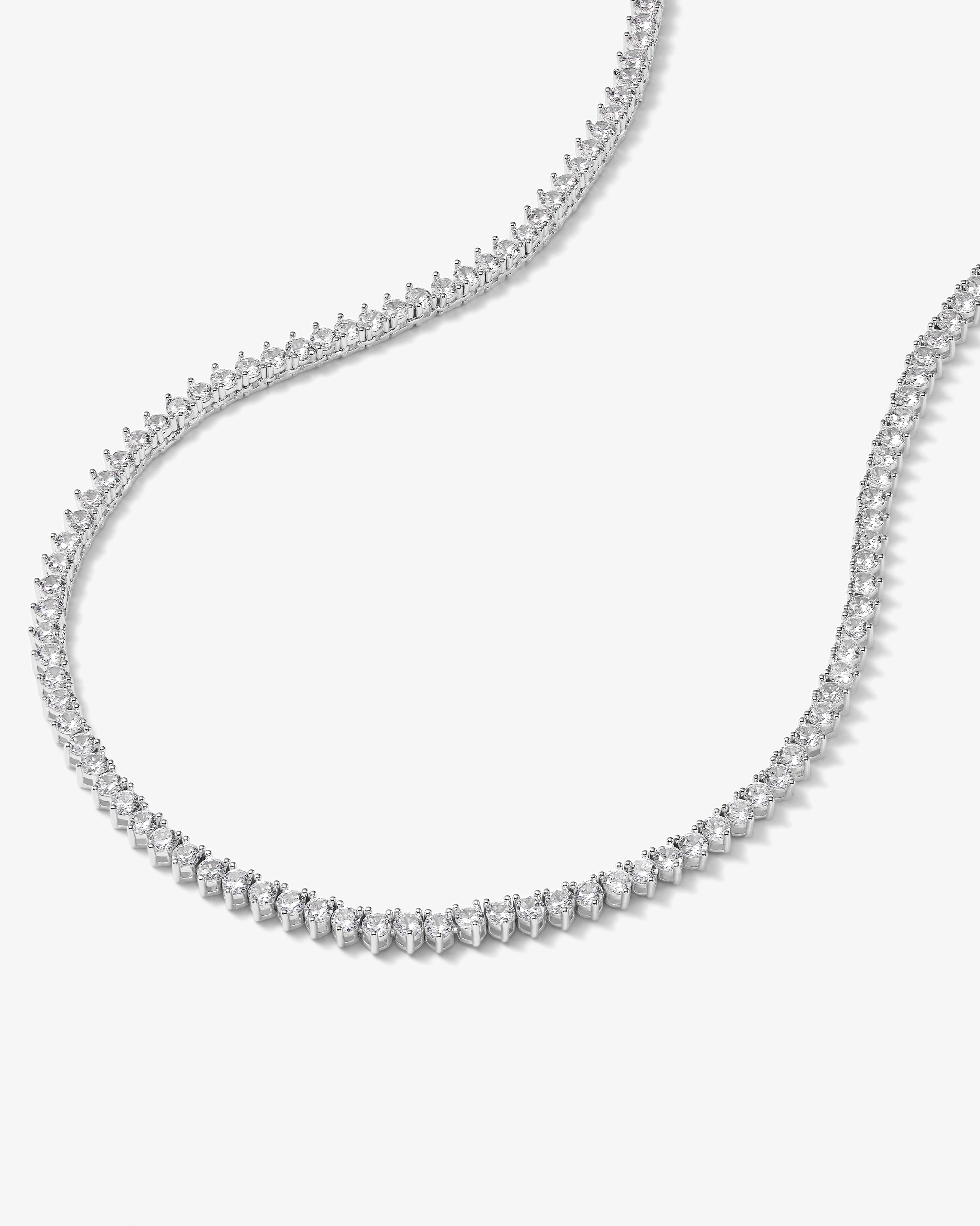 Not Your Basic Tennis Necklace 16" - Silver|White Diamondettes