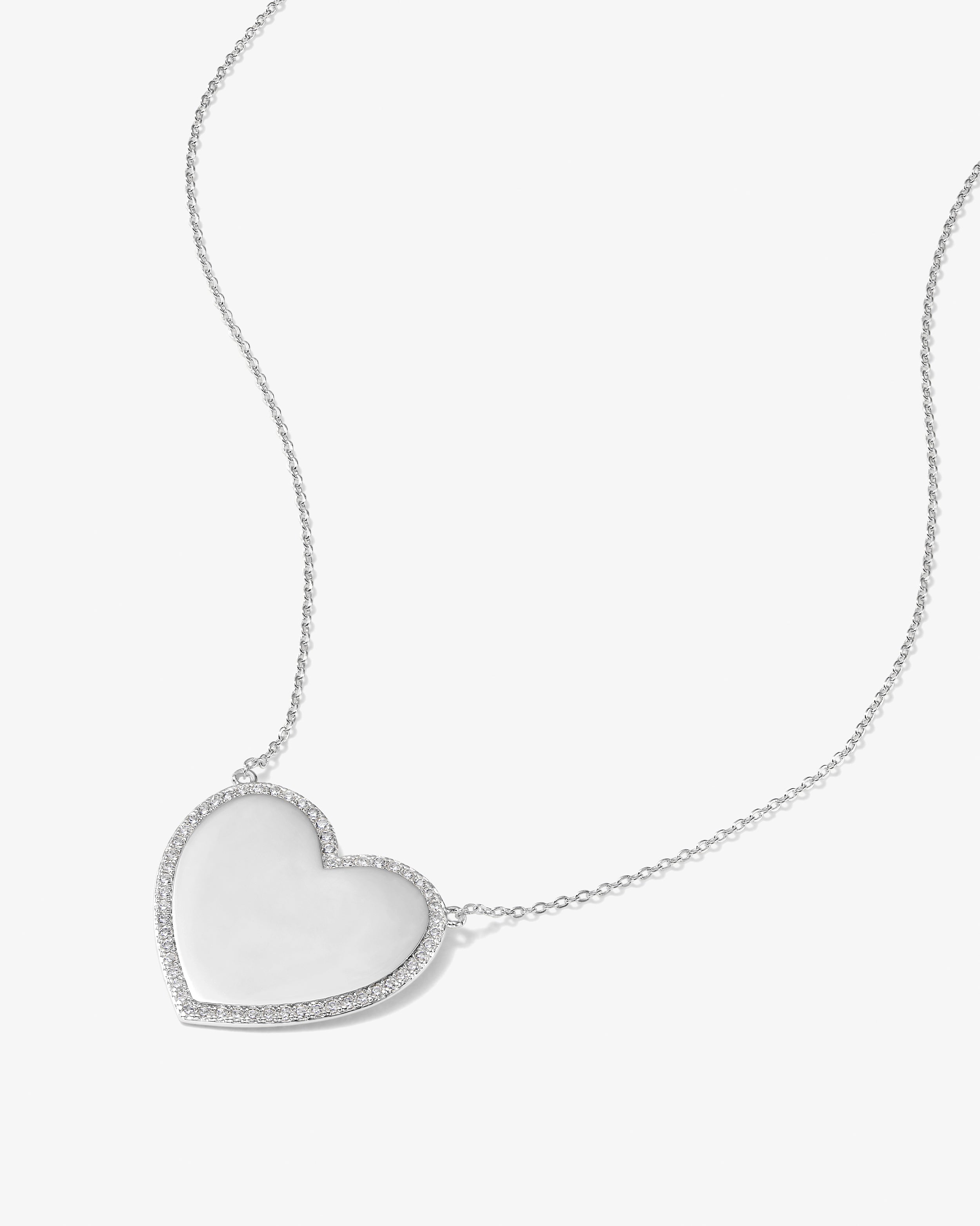 XL You Have My Heart Pavé Necklace 15" - Silver|White Diamondettes