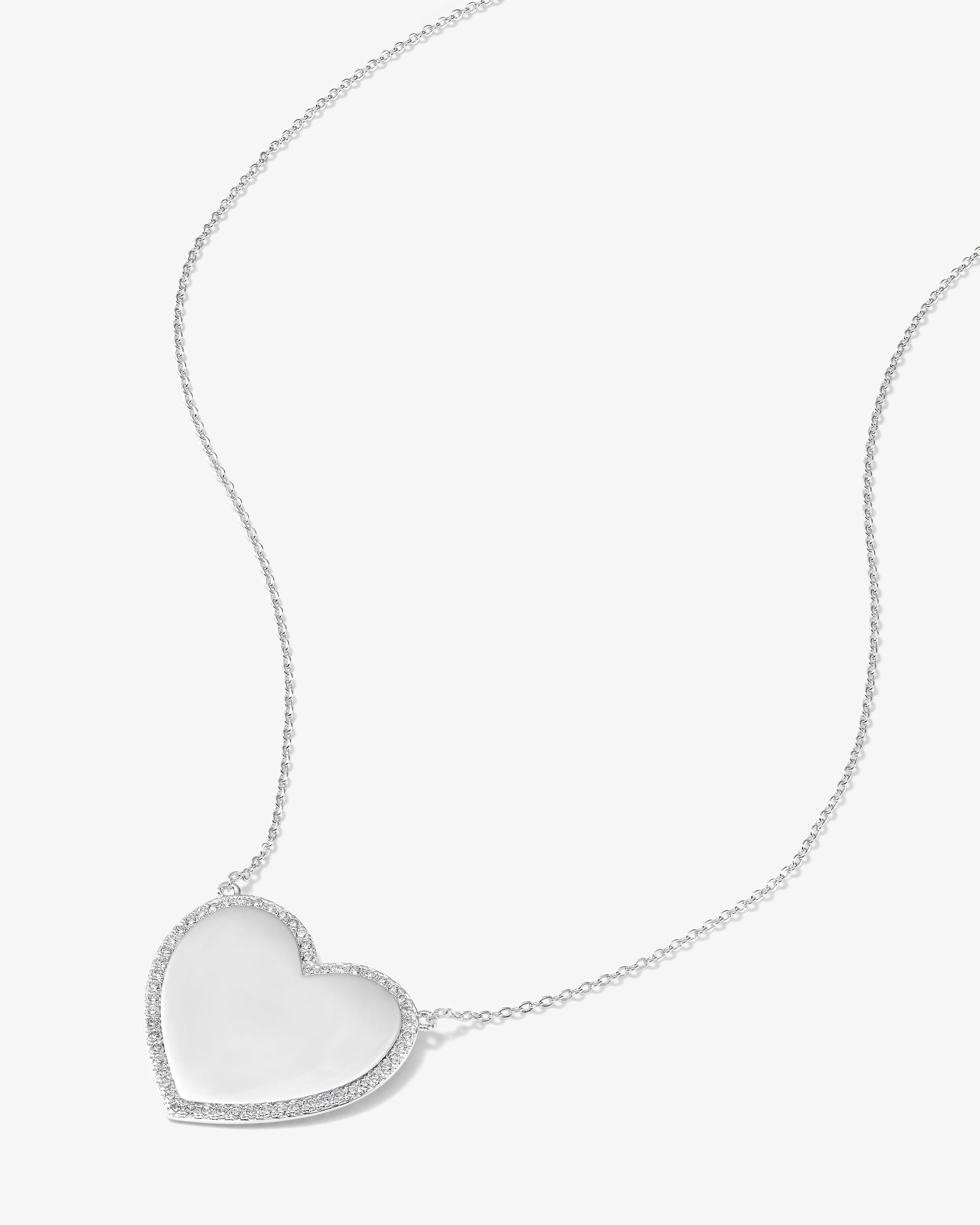 XL You Have My Heart Pavé Necklace 18" - Silver|White Diamondettes