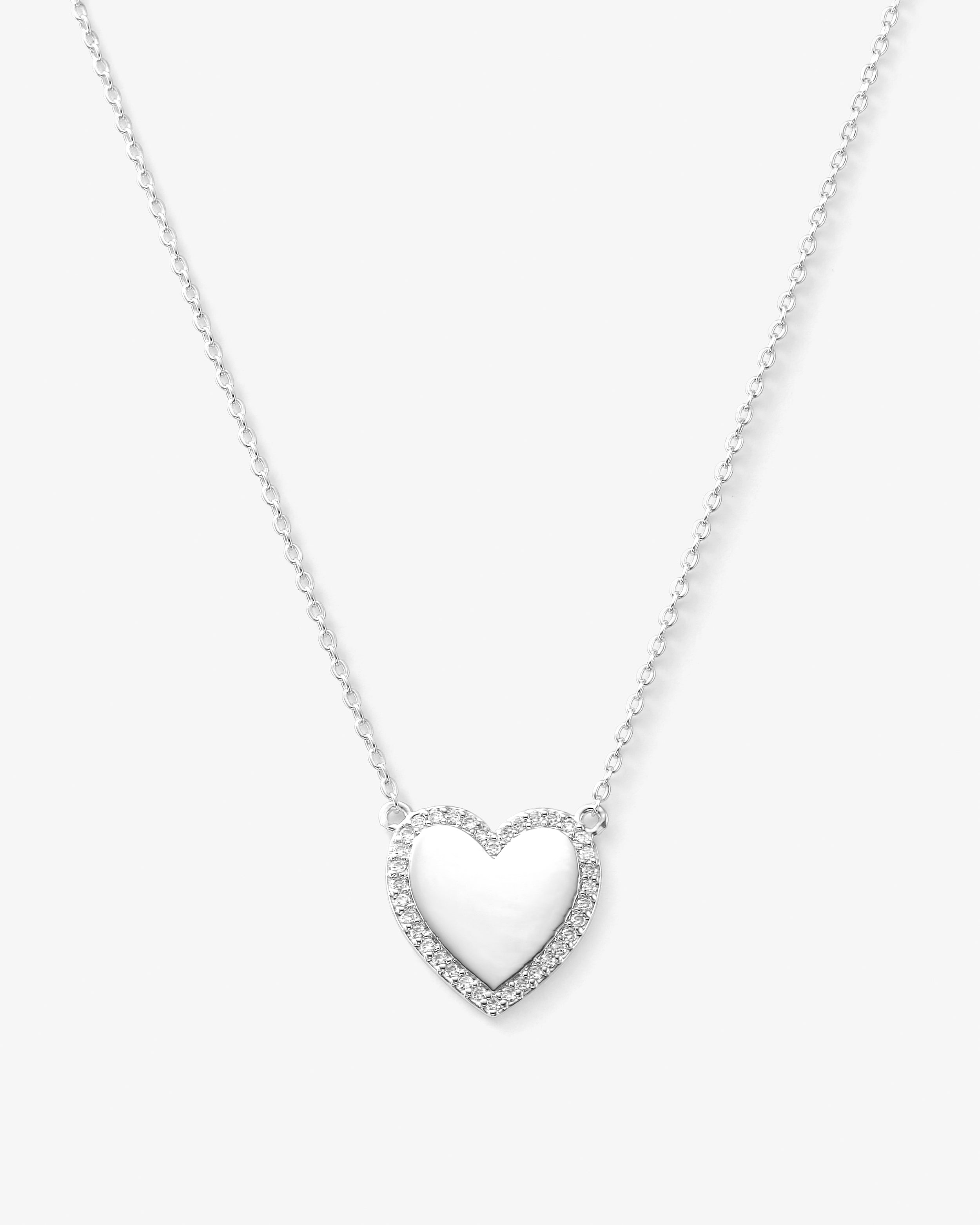 You Have My Heart Pavé Necklace 15" - Silver|White Diamondettes