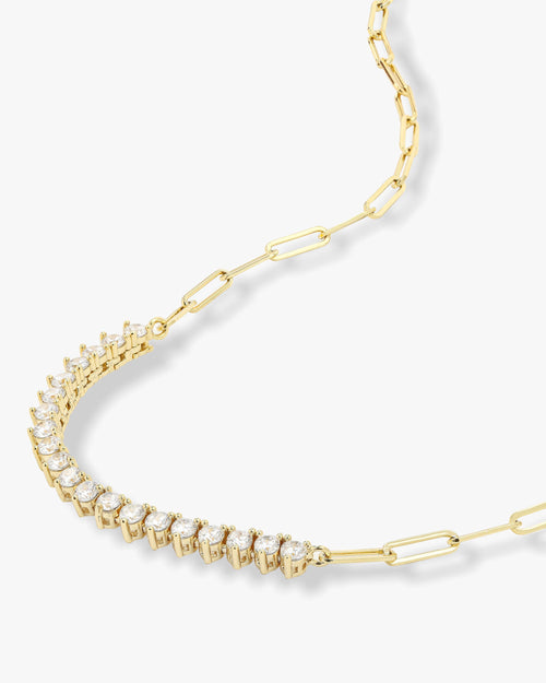 Not Your Basic Samantha Tennis Necklace - Gold|White Diamondettes