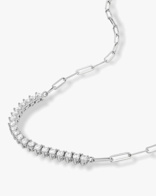 Not Your Basic Samantha Tennis Necklace - Silver|White Diamondettes