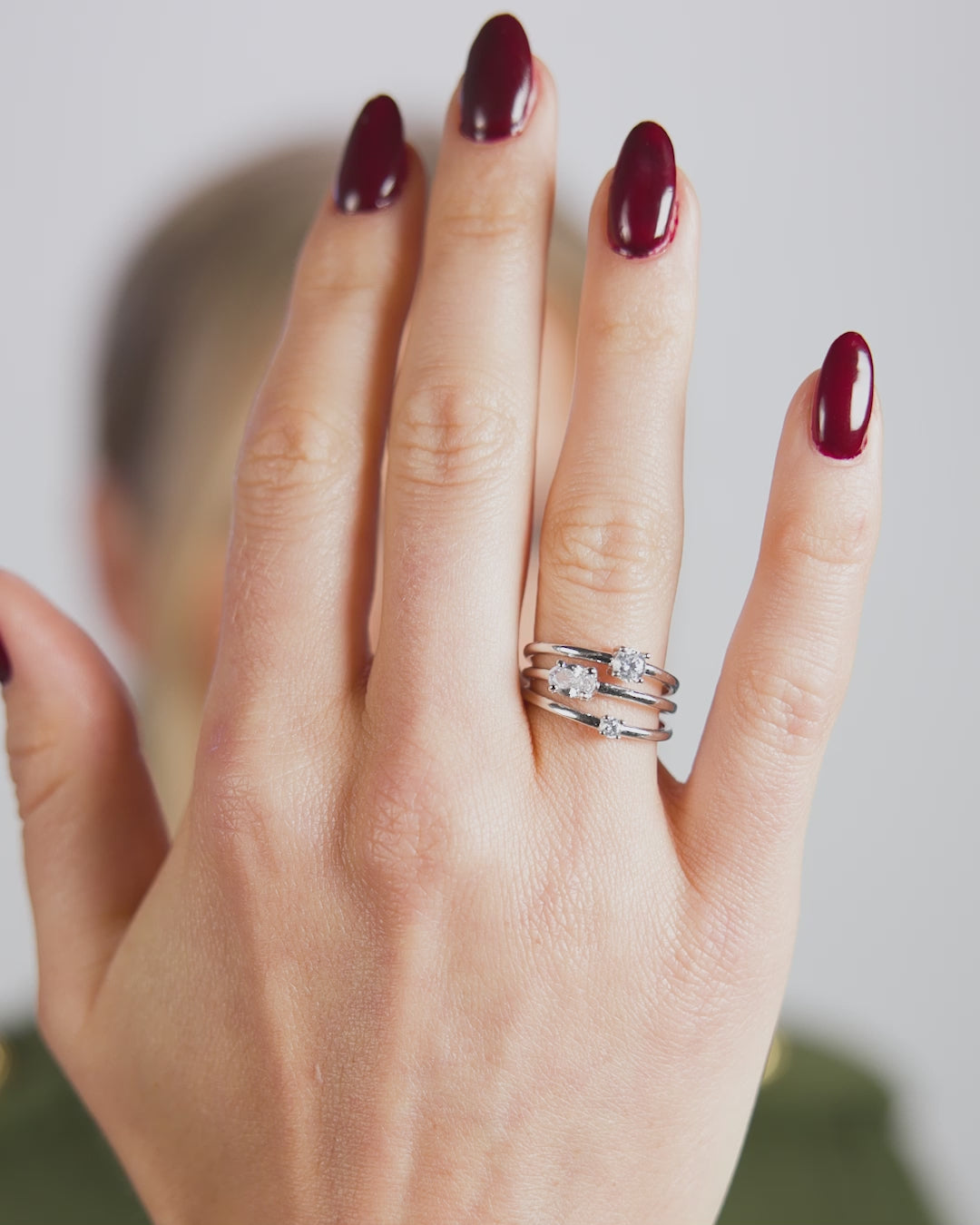 Nina Stacked Ring - Silver|White Diamondettes