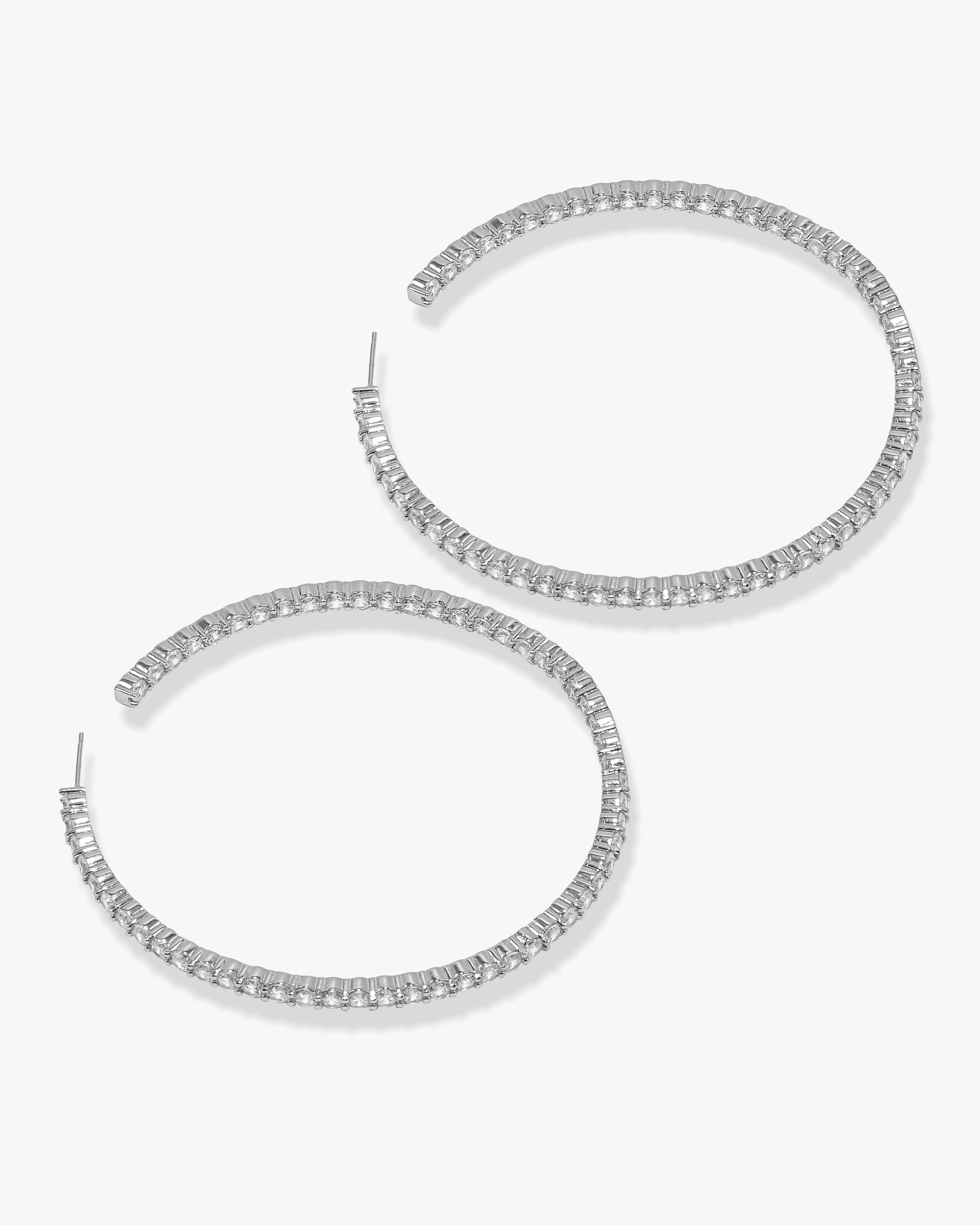 Heiress Hoops 3" - Silver|White Diamondettes