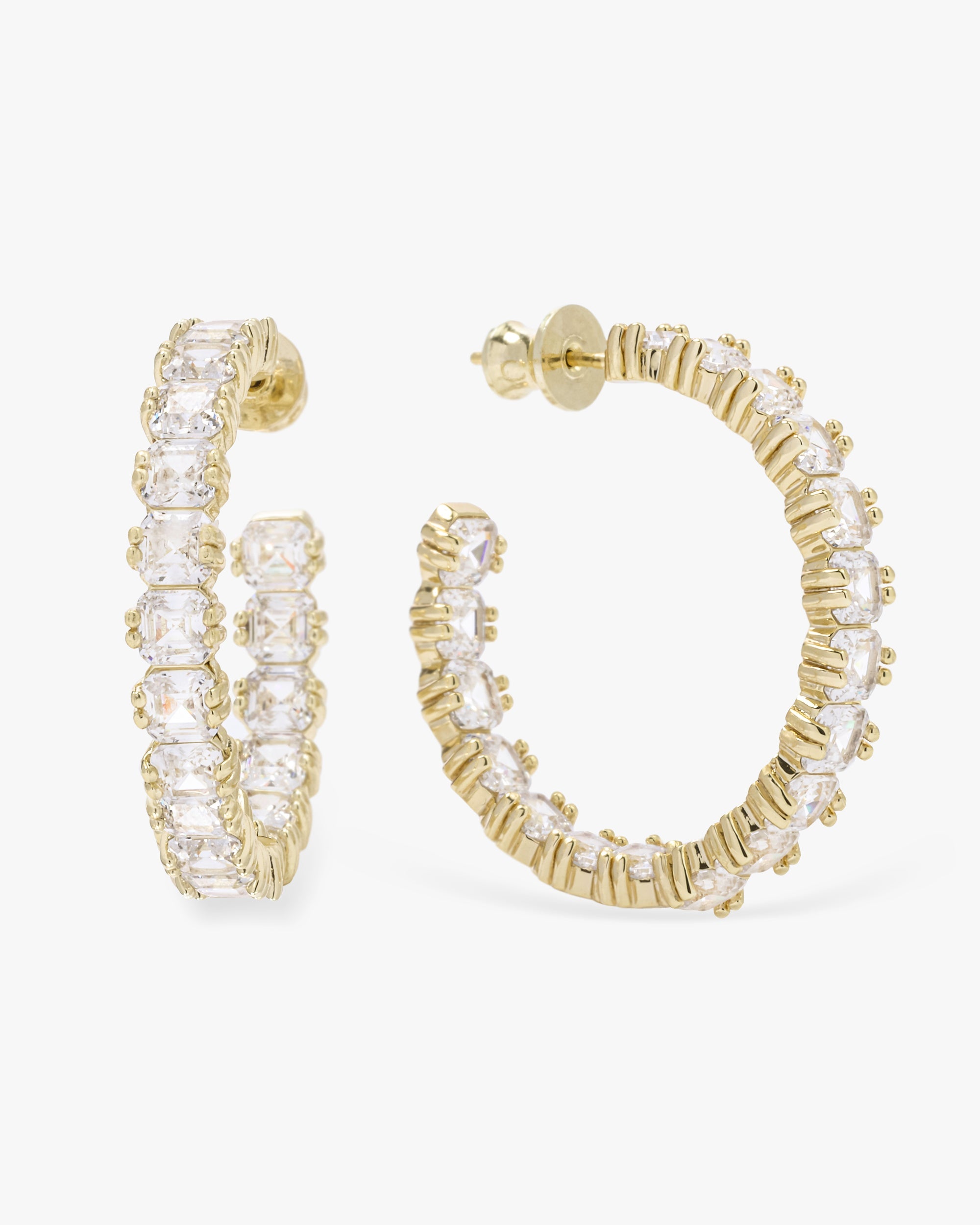 The Queen's Hoops 1.25" - Gold|White Diamondettes