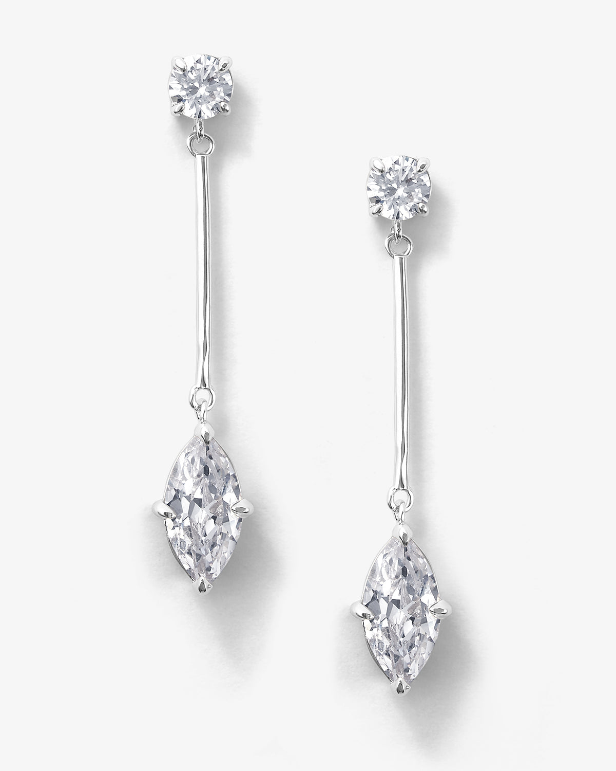 Marquise Diamond Drop Earrings - Silver|White Diamondettes