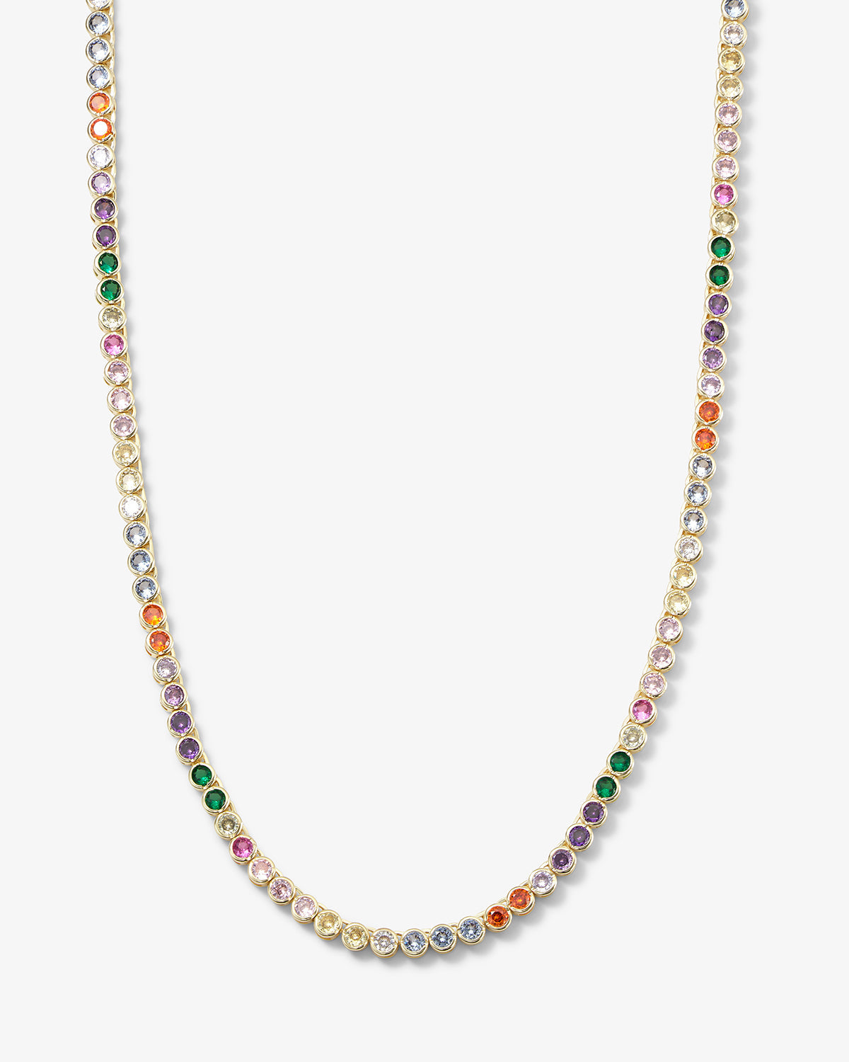 Baroness Tennis Necklace 15" - Gold|Rainbow Diamondettes