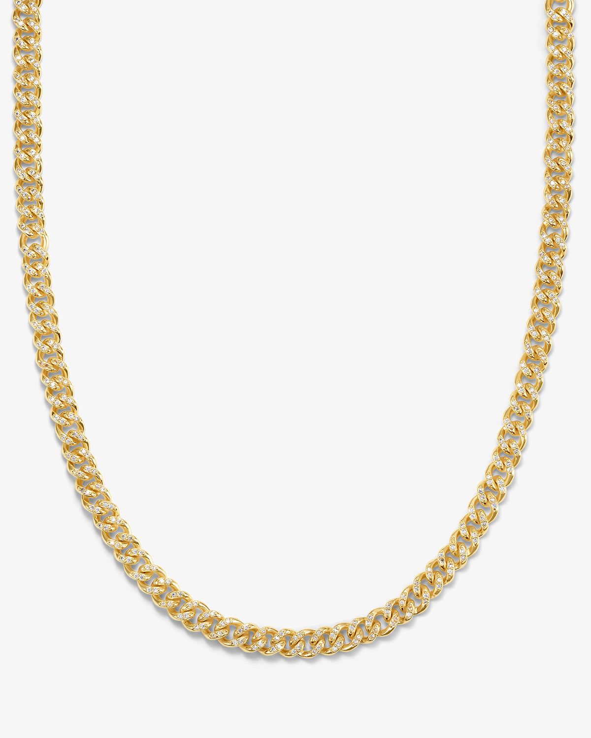 Cassie Pavé Cuban Chain Necklace - Gold|White Diamondettes - 6mm