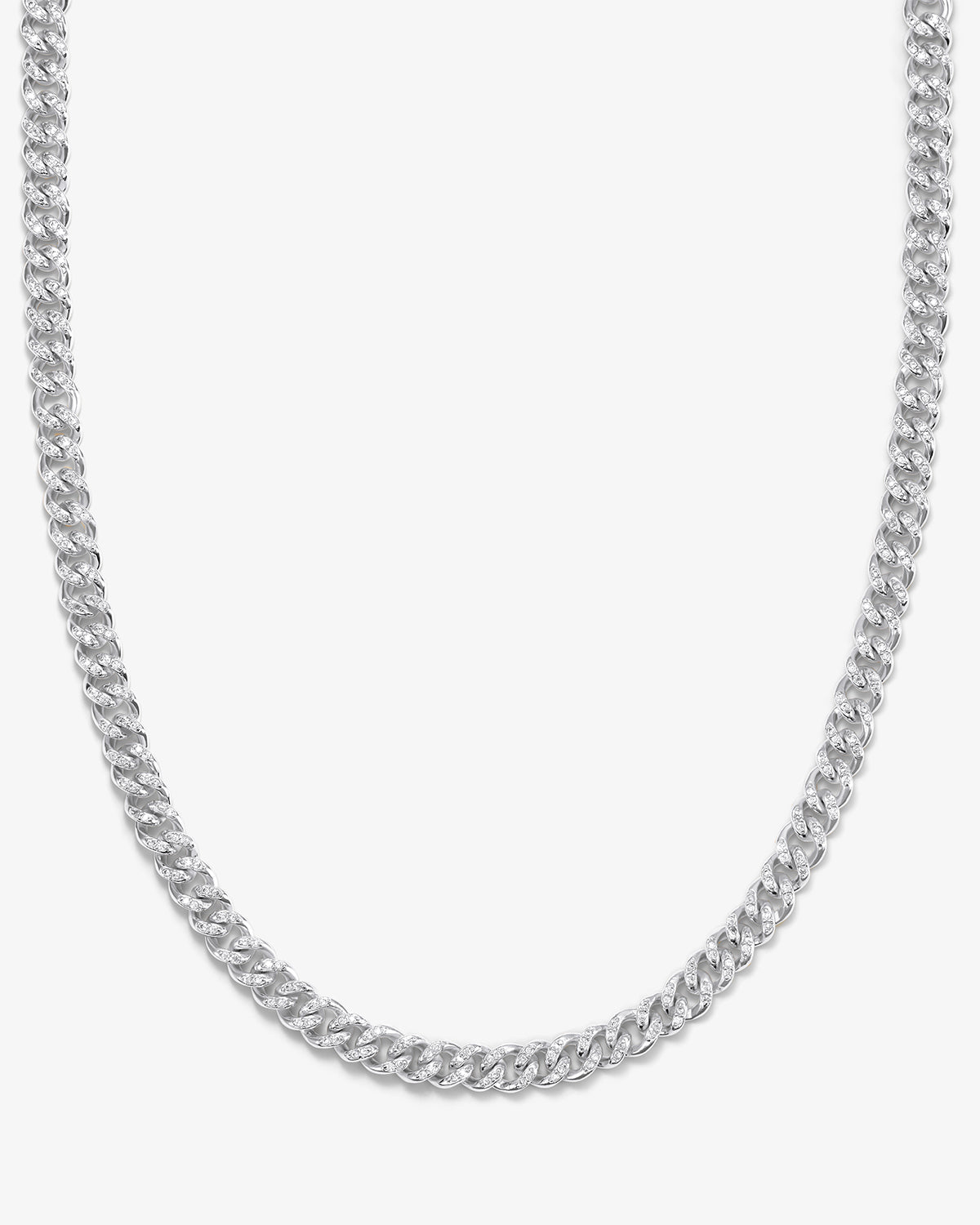 Cassie Pavé Cuban Chain Necklace - Silver|White Diamondettes - 6mm