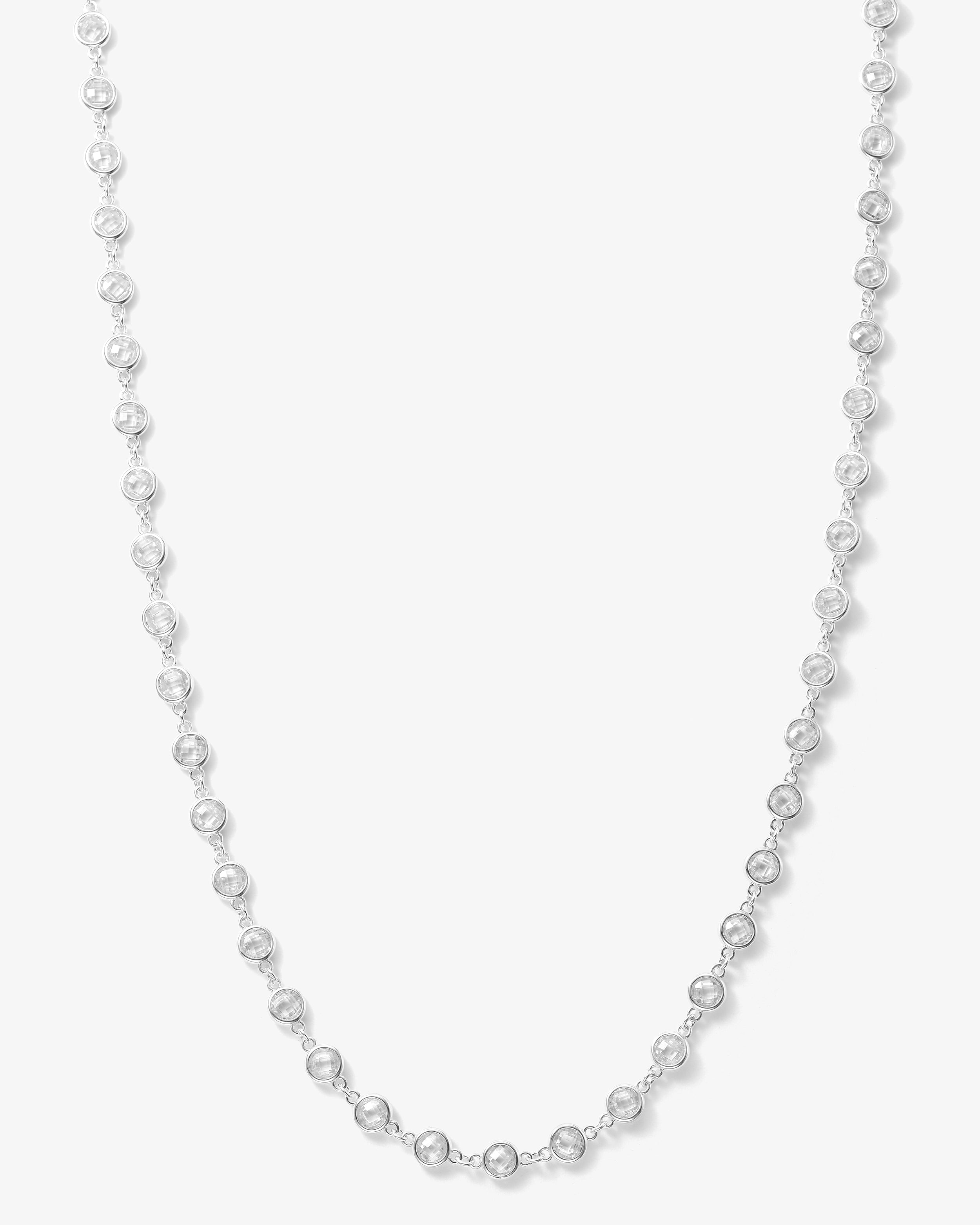 "She's So Fire" Necklace 36" - Silver|White Diamondettes