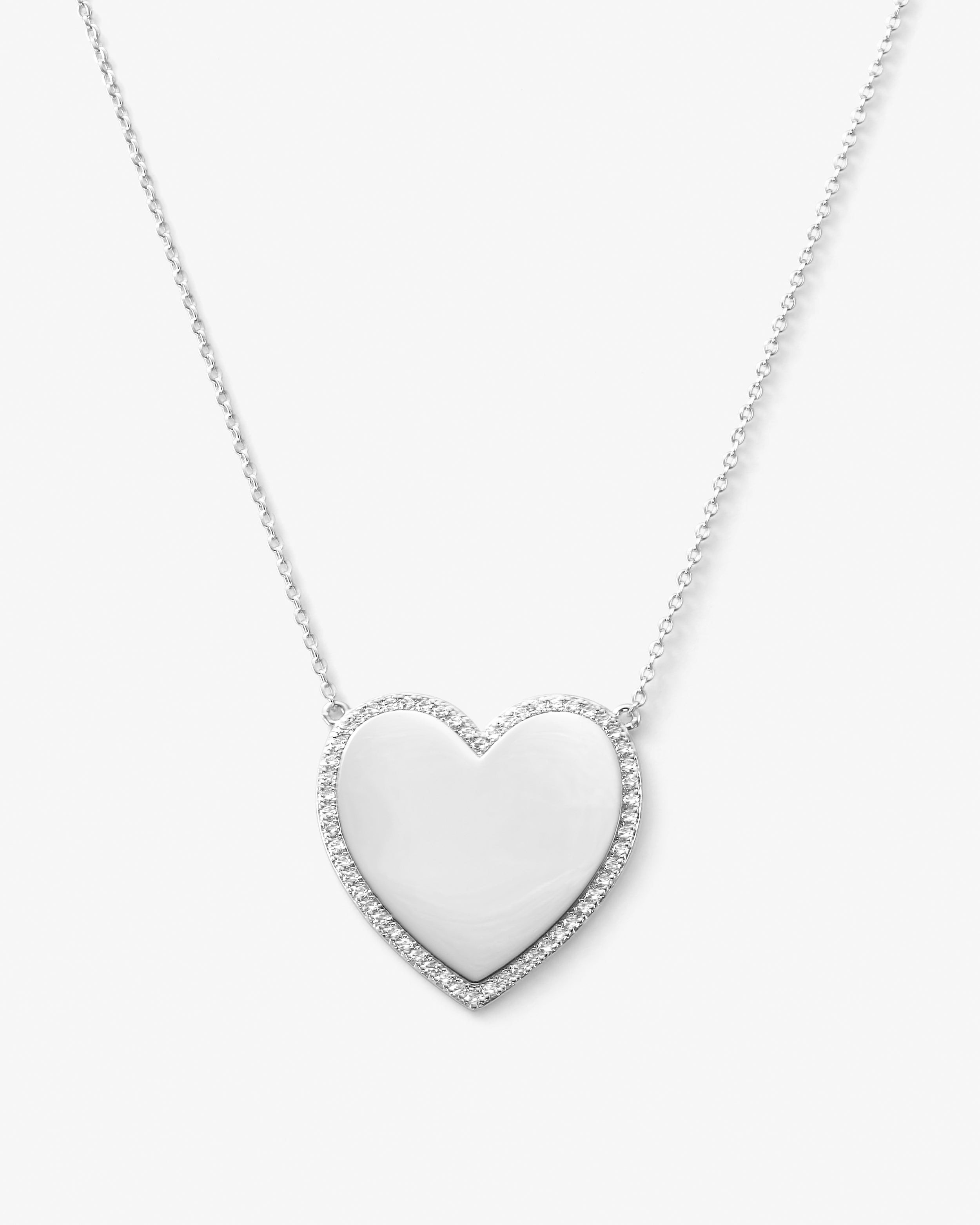 XL You Have My Heart Pavé Necklace 15" - Silver|White Diamondettes