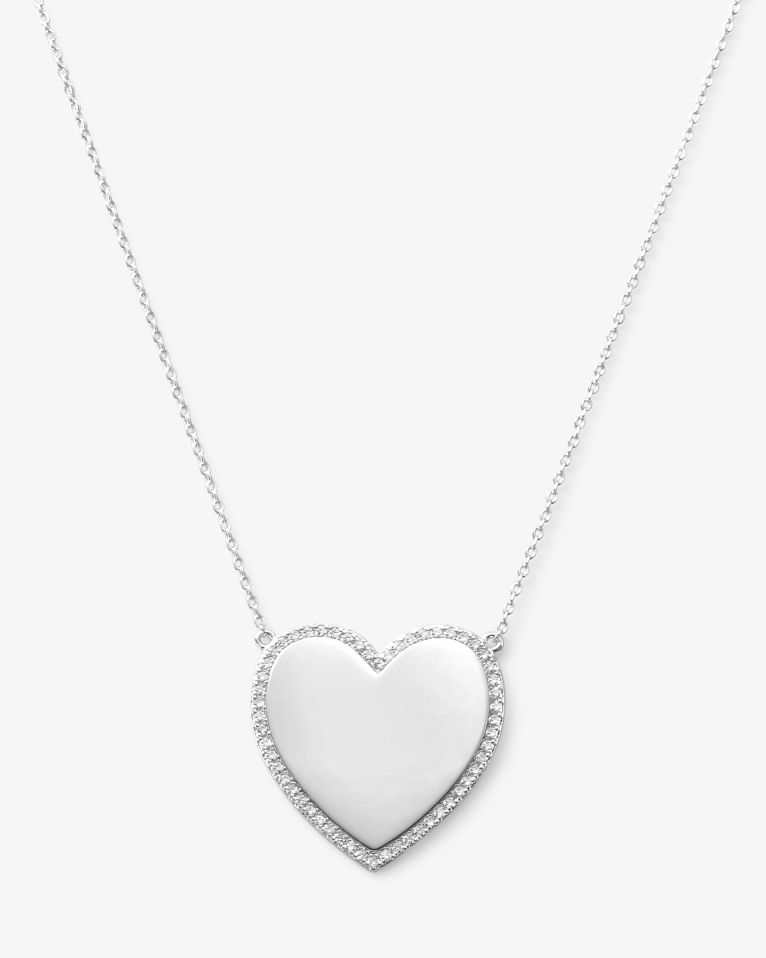 XL You Have My Heart Pavé Necklace 18" - Silver|White Diamondettes