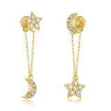 Moon and Star Diamond Drop Earrings